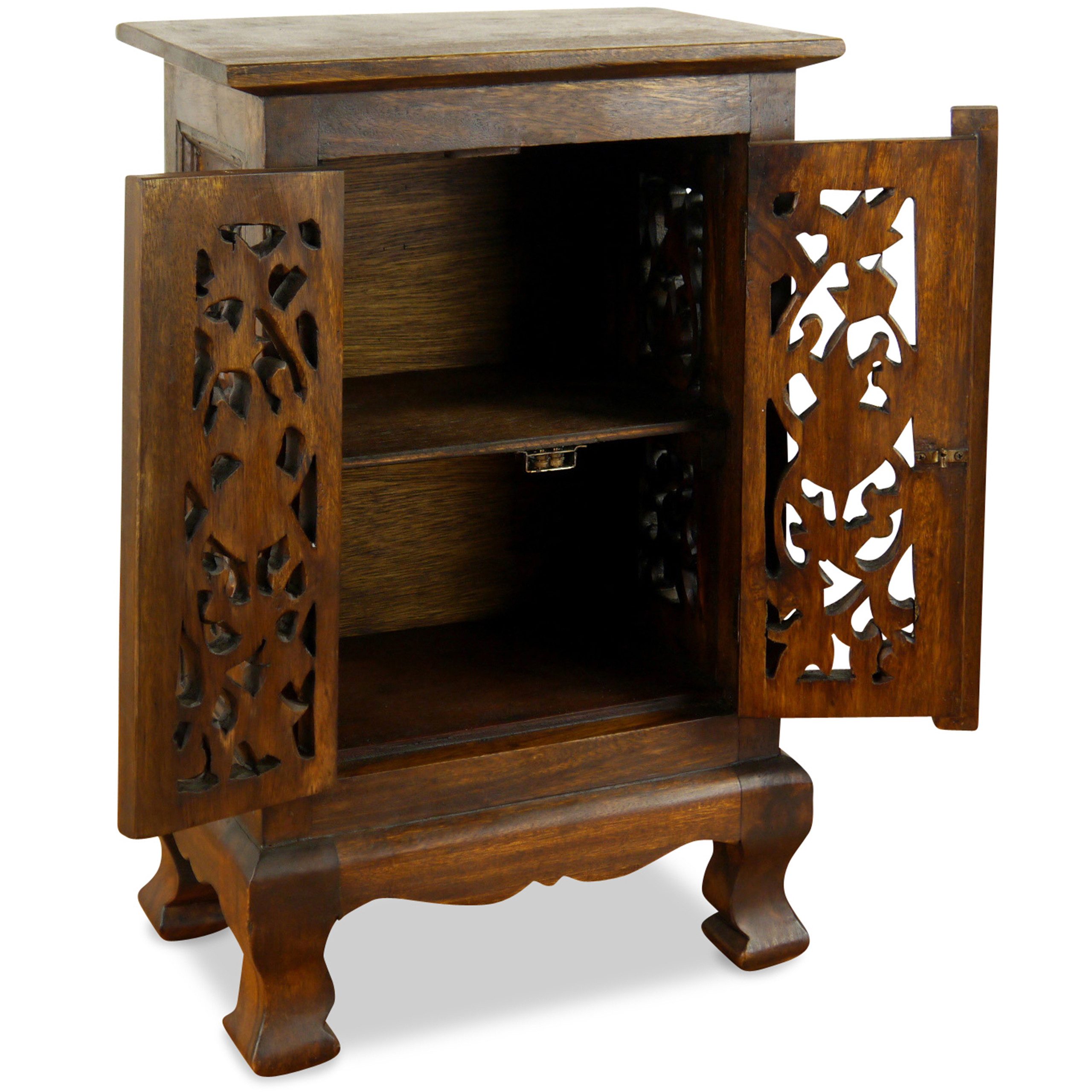 livasia Kommode kleiner Massivholzschrank, Blumenschnitzerei, handgefertigt 40x24x60cm