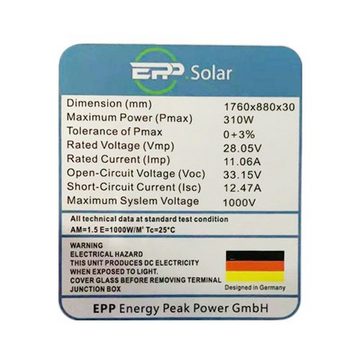 EPP.Solar Solarmodul 310W Easy Peak Power Photovoltaik Solarmodul mit hohem Wirkungsgrad
