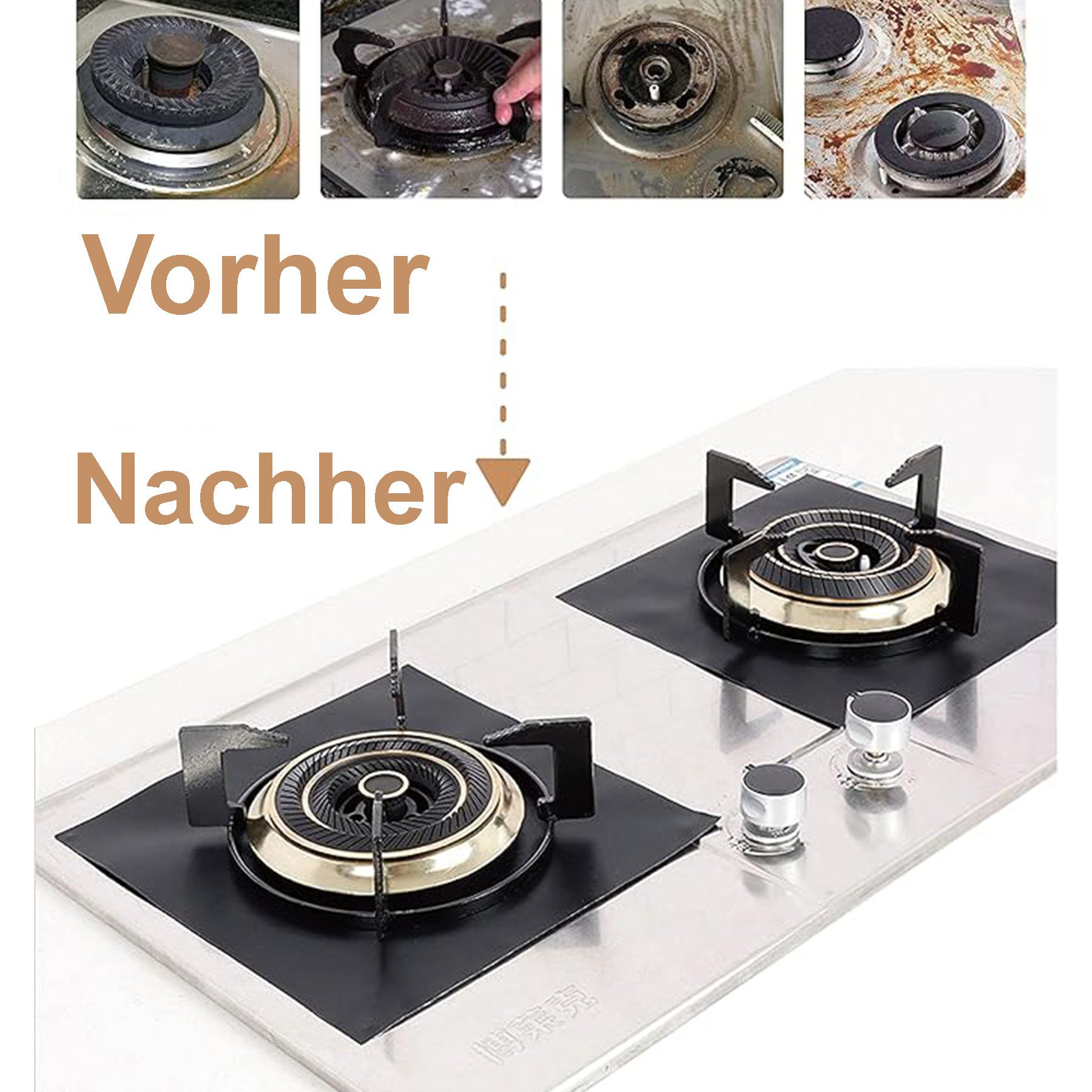 Keyura Herd-Abdeckplatte Gasherd Abdeckung für Gas Brenner und Gaskocher 10 Stück, (0,3 mm dick, 27 cm x 27 cm, passt auf die meisten Gas-Kochfelde, 10 tlg., Hält hohen Temperaturen stand, verformt sich nicht, langlebig), Aus Teflonmaterial gefertigt, schmutzabweisend und alterungsbeständig