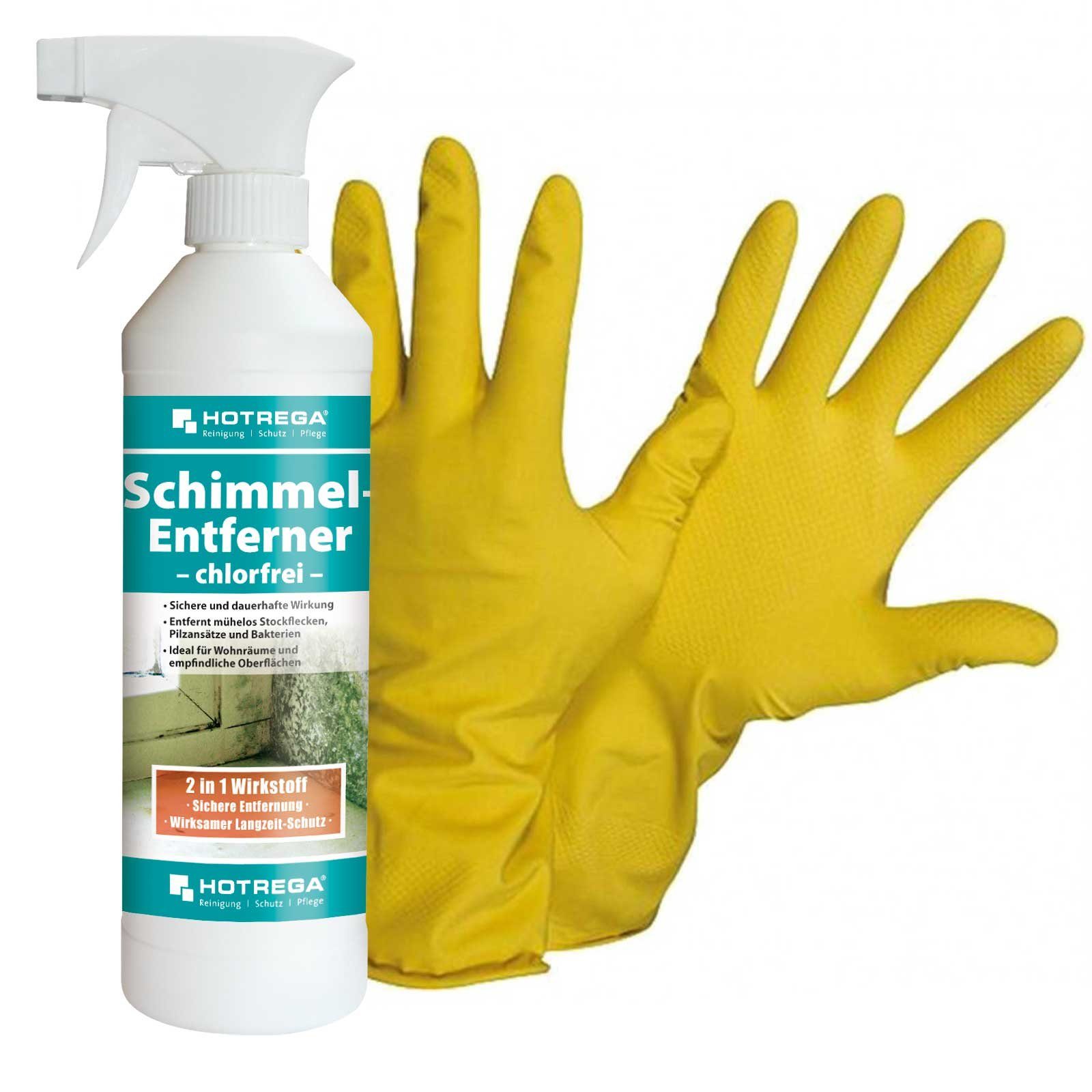 HOTREGA® Schimmel Entferner Stockfleckenentferner chlorfrei 500ml + Handschuhe Schimmelentferner