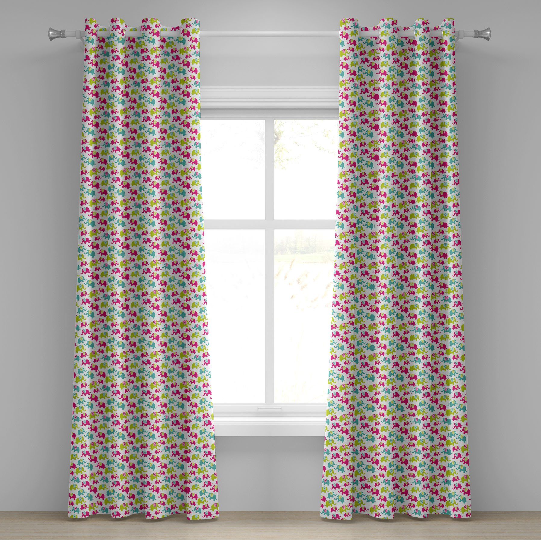 Gardine Dekorative 2-Panel-Fenstervorhänge für Schlafzimmer Wohnzimmer, Abakuhaus, Elephant Nursery Joyous Cartoon