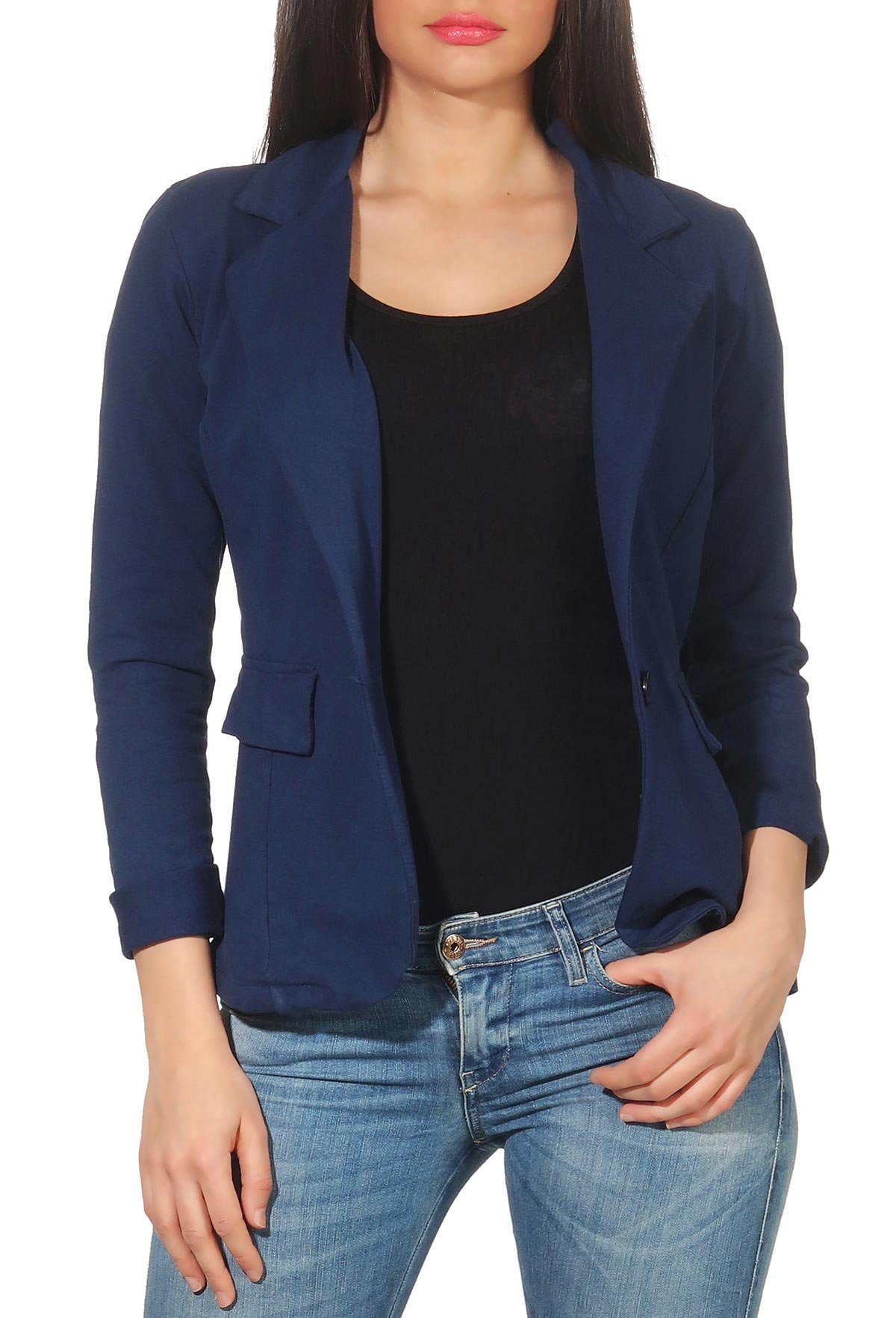malito more than fashion Jackenblazer malito Damen Blazer in Unifarben, Kurzjacke mit Knopf, Jersey Sakko Sweatjacke in Blazerform Slimfit