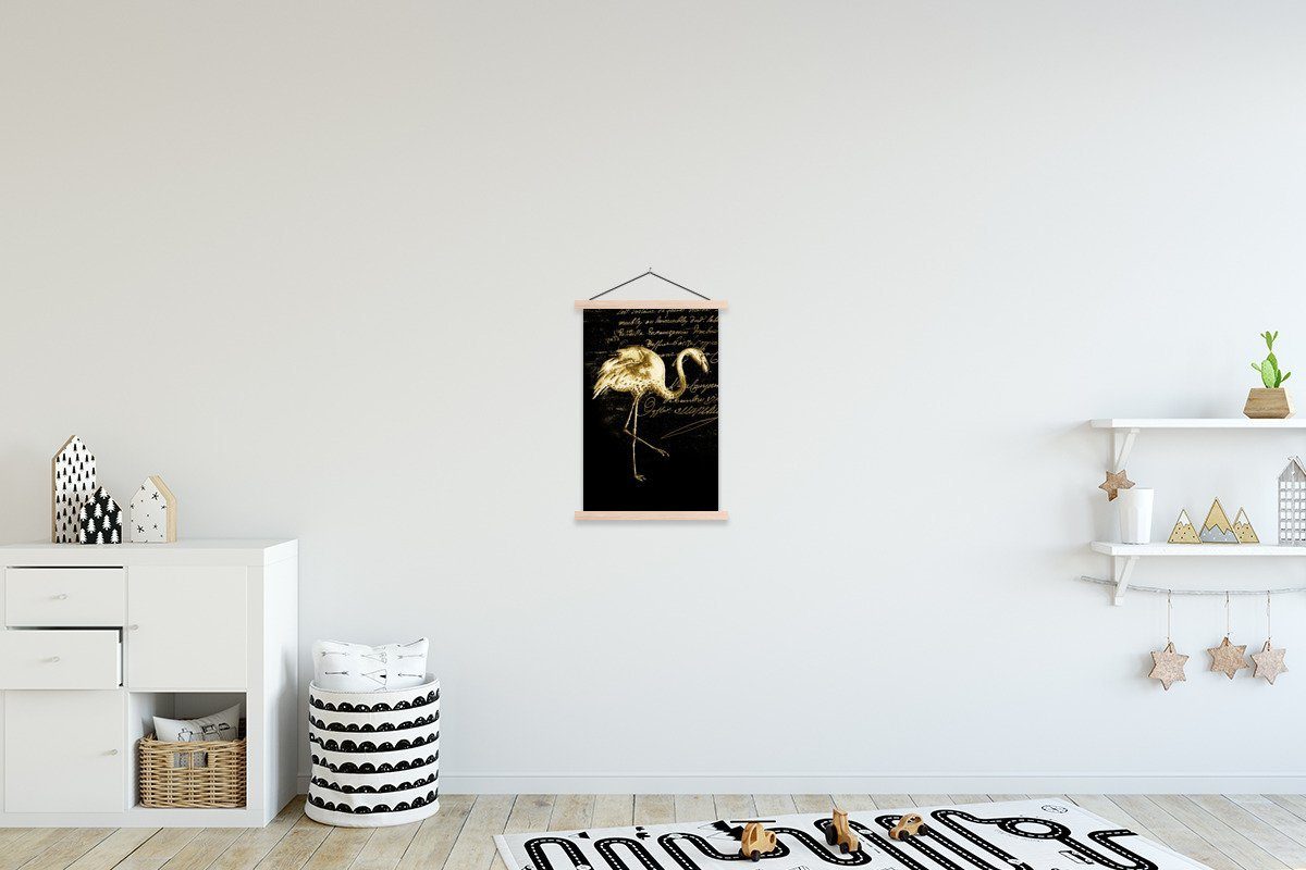 MuchoWow Poster Flamingo - Illustration - Gold, (1 St), Posterleiste, Textilposter für Wohnzimmer, Bilderleiste, Magnetisch