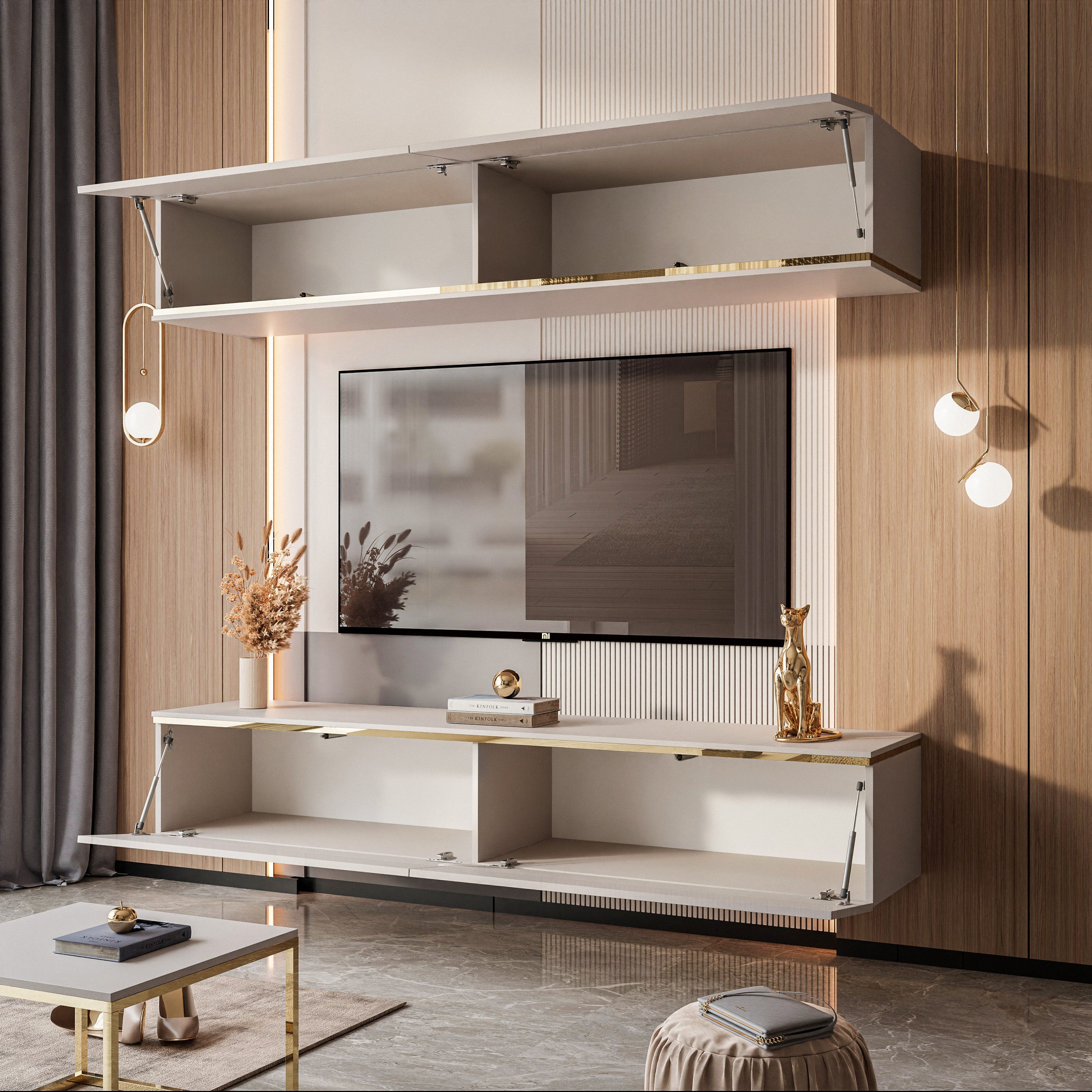 Lookway Wohnwand hängende AURORA Kaschmir mit LED, Fronten in Matt