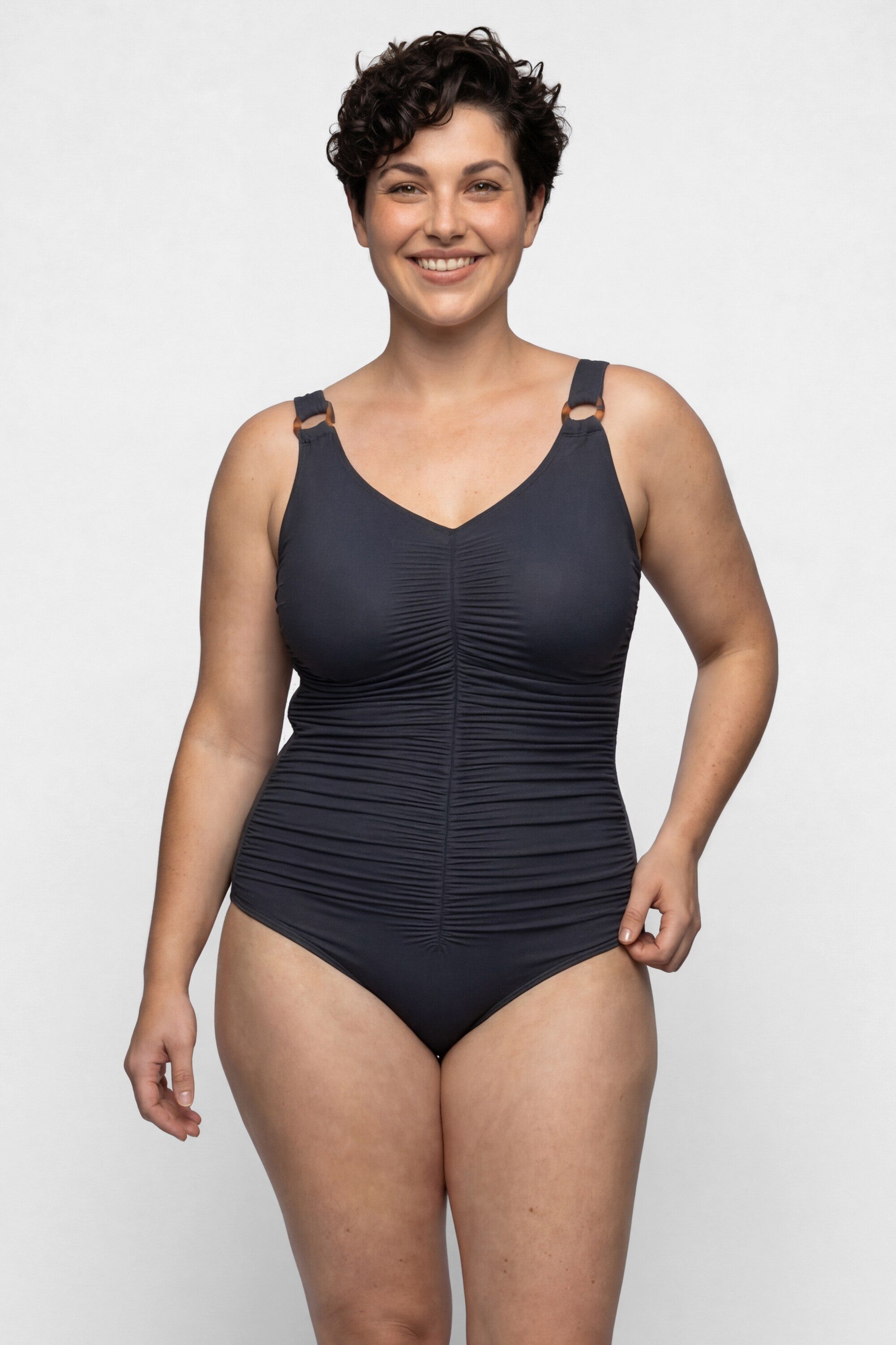 Ulla Popken Badeanzug Badeanzug Softcups Zierringe recycelt