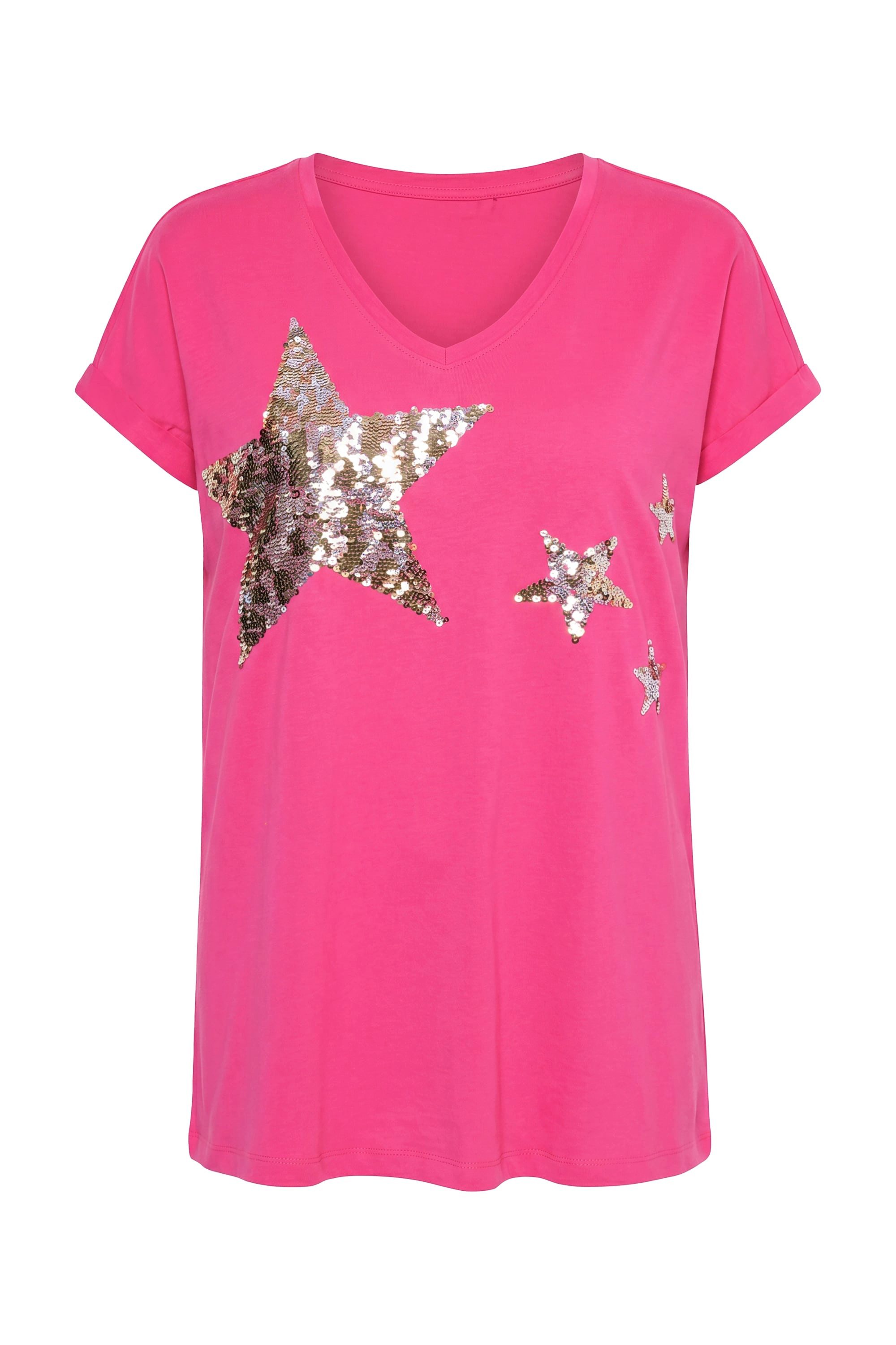 T-Shirt T-Shirt Komfort Fit Pailletten-Sternen