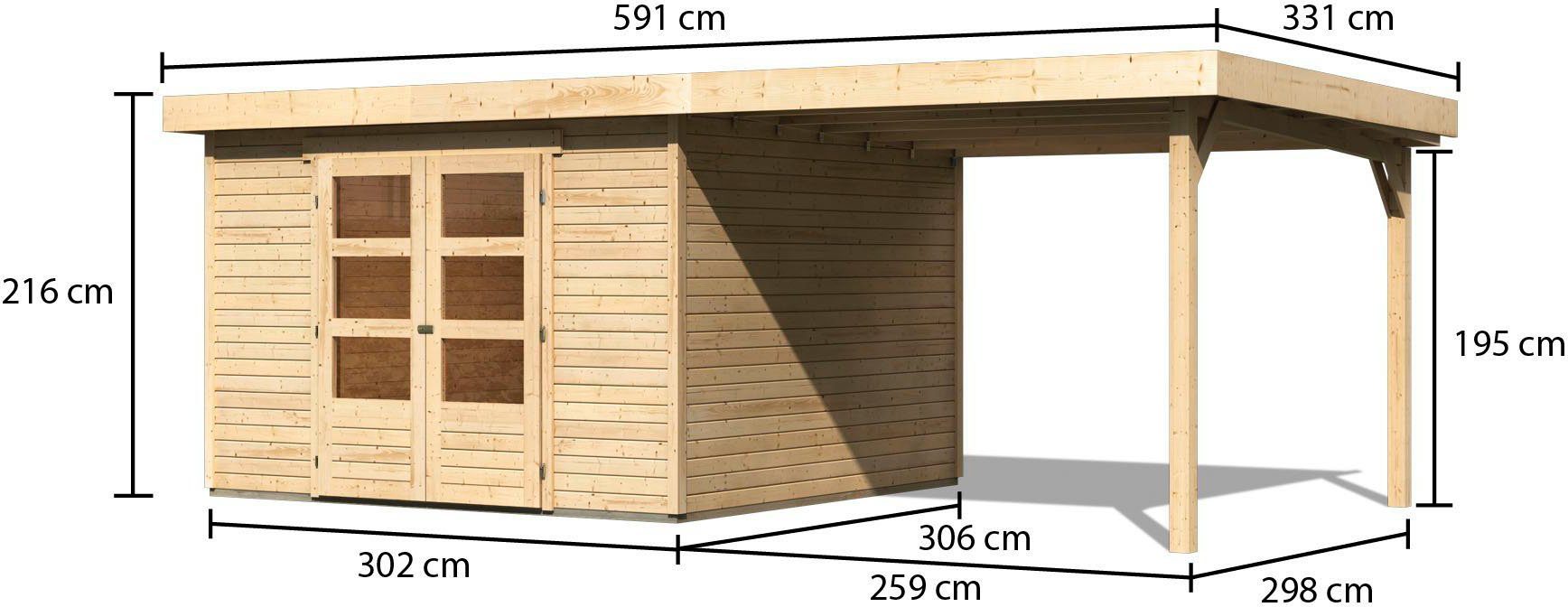 Gartenhaus Askola Karibu 595,5x331 naturbelassen Anbaudach BxT: cm, 6, mit