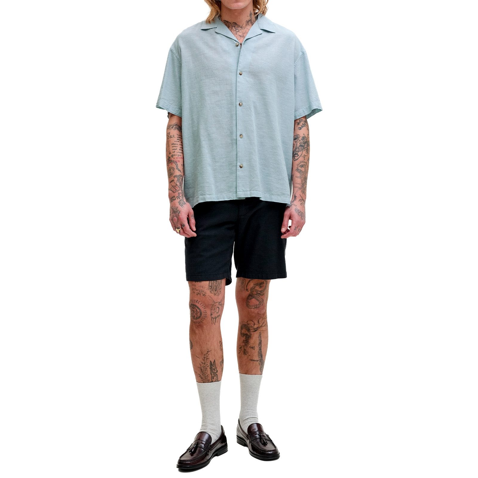 Jack & Jones Kurzarmhemd Summer Linen Blend Resort Shirt mit dezentem Strukturmuster – Bild 3 von 5