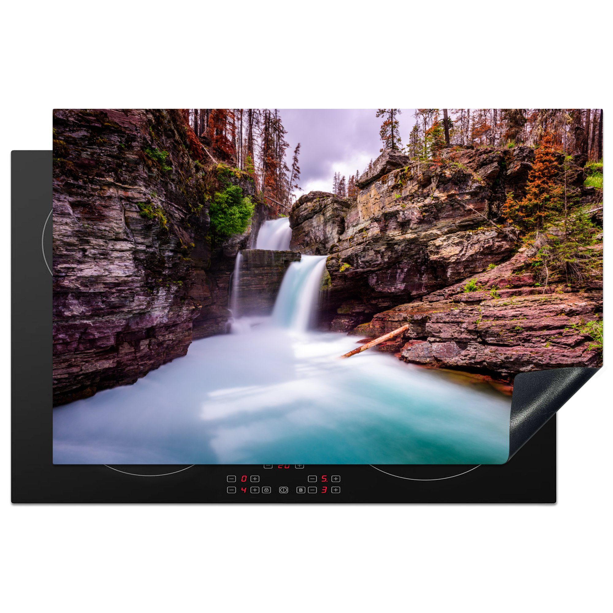 MuchoWow Herdblende-/Abdeckplatte Blauer Fluss im nordamerikanischen Glacier National Park, Vinyl, (1 tlg), 81x52 cm, Induktionskochfeld Schutz für die küche, Ceranfeldabdeckung