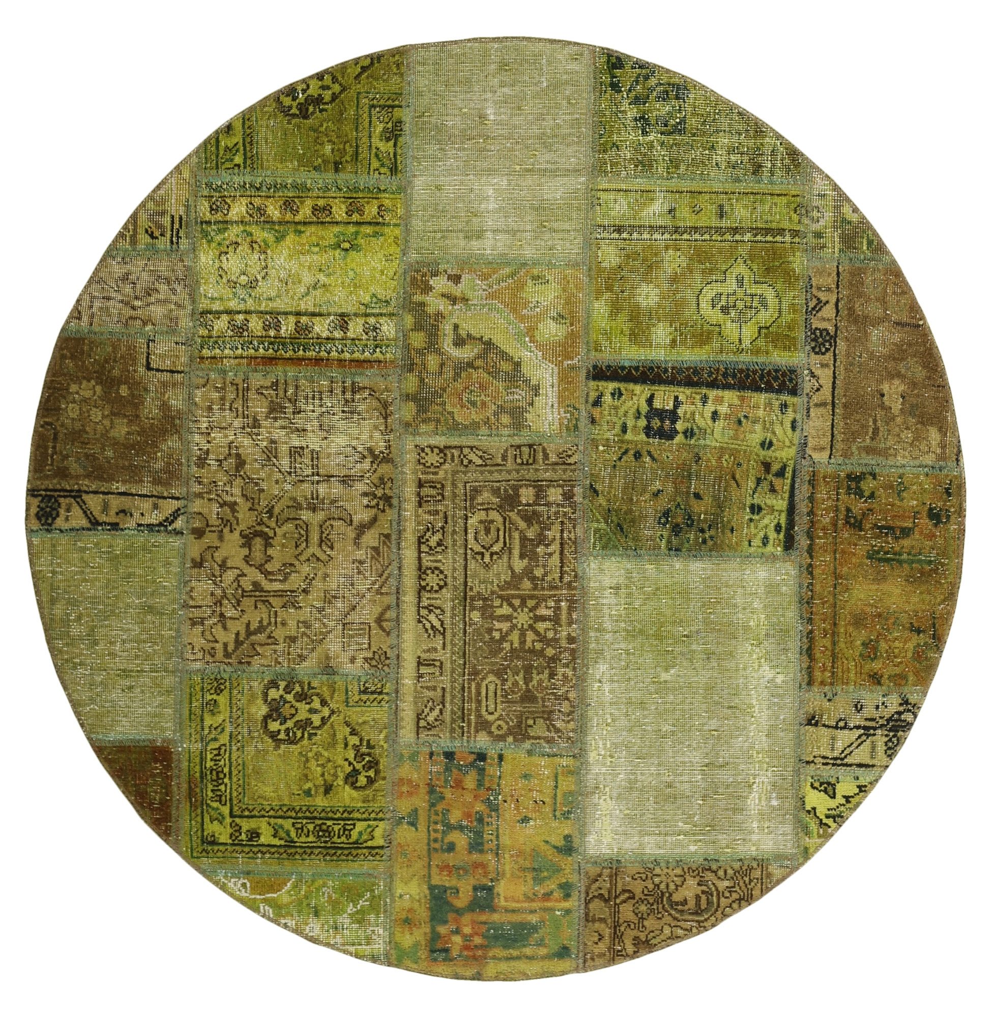 Wohnando Teppich MY-RUG Vintage Patch Work Floral & Ornamentiert 150x150cm, Rund, Höhe: 10 mm, Handgeknüpfter Teppich,Handgesponnene Wolle, mit Naturfarben gegärbt