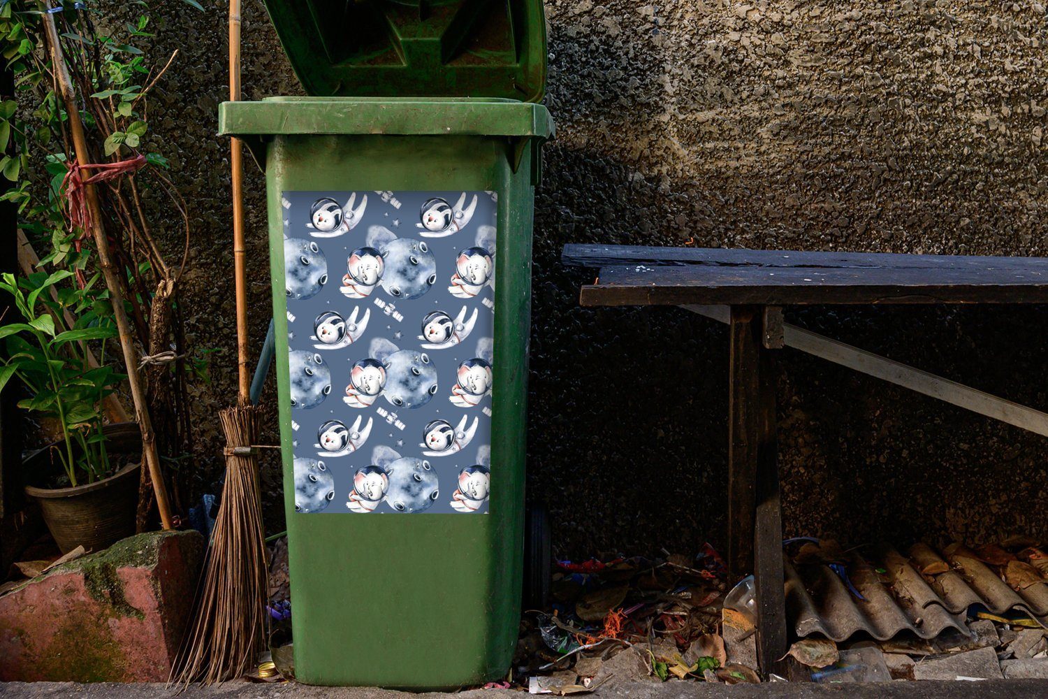 MuchoWow Wandsticker Tiere - Mülleimer-aufkleber, St), Container, Abfalbehälter - Jungen Kinder Sticker, - - Mädchen Muster Mülltonne, Weltraum - (1