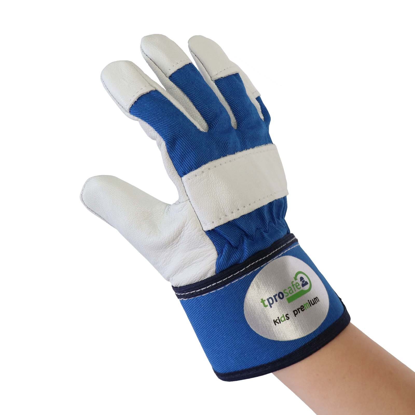 tprosafe Leder-Arbeitshandschuhe kids premium Kinderhandschuhe blau-grau - kleine Handschuhe