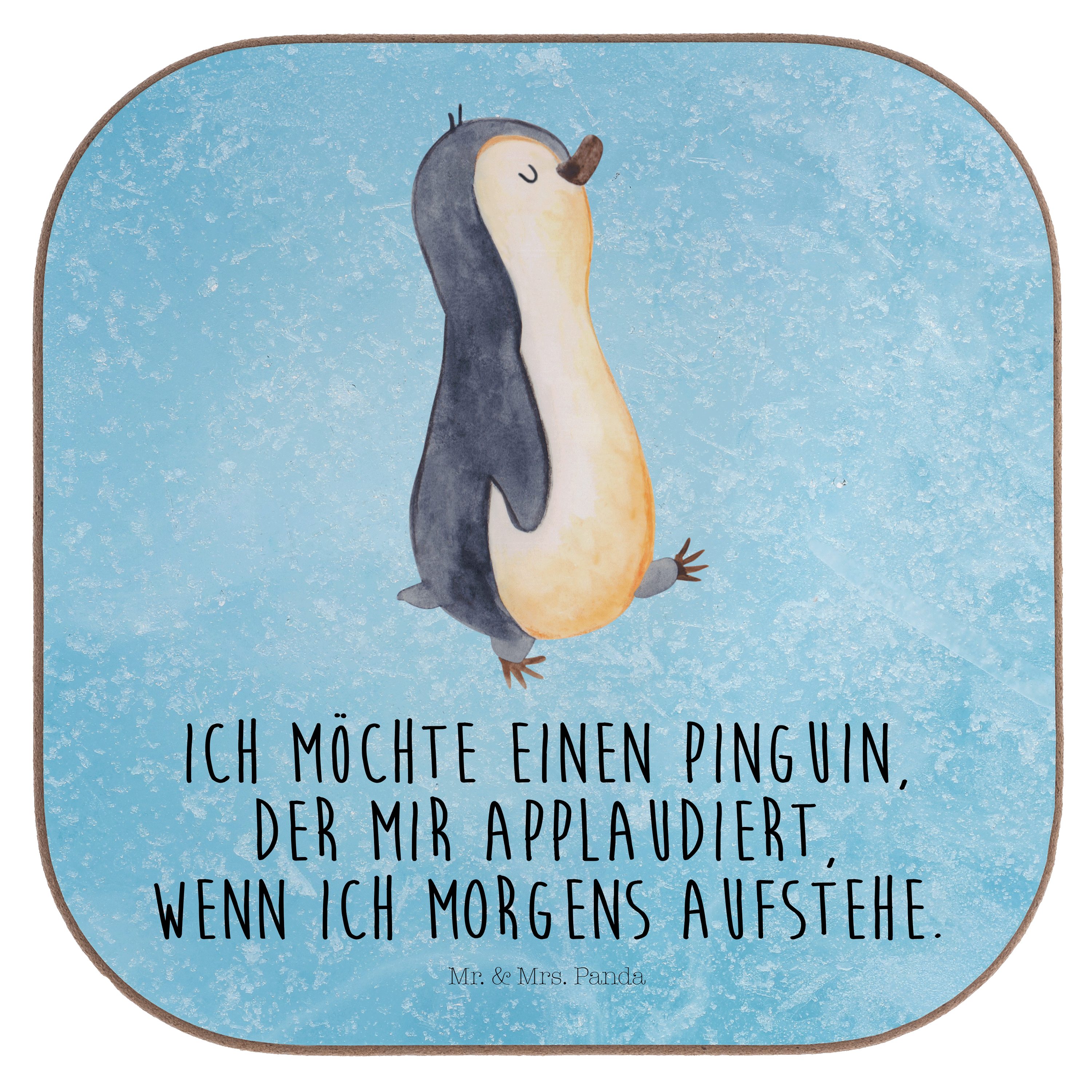 Mr. & Mrs. Panda Getränkeuntersetzer Pinguin marschierend - Eisblau - Geschenk, Langschläfer, Untersetzer, 1-tlg.