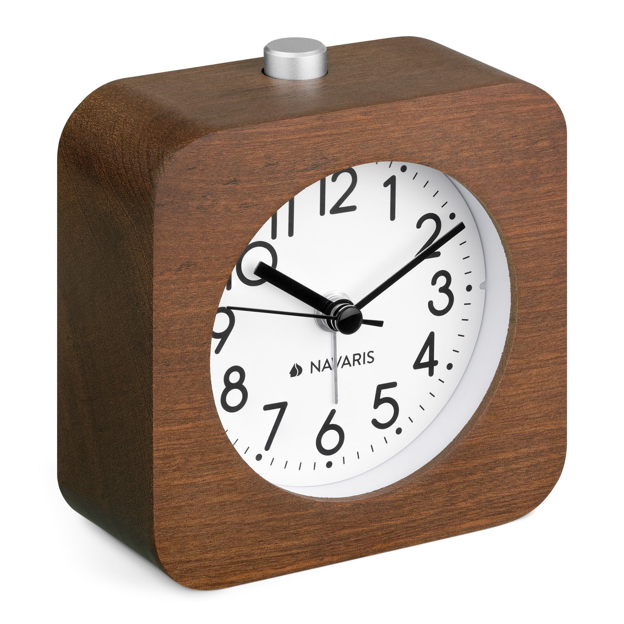 Reisewecker Holzwecker Dunkelbraun Leise mit ohne Retro - Ticken Navaris Tischuhr Snooze