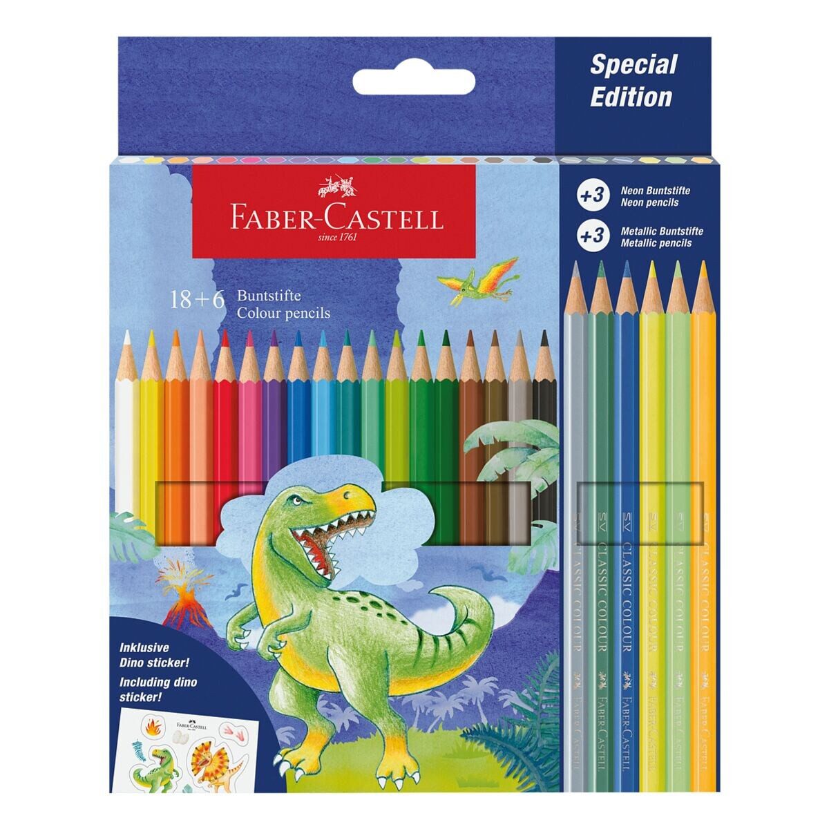 Faber-Castell Buntstift Classic Colour Dino Edition, (24-tlg), inkl. Dino Sticker