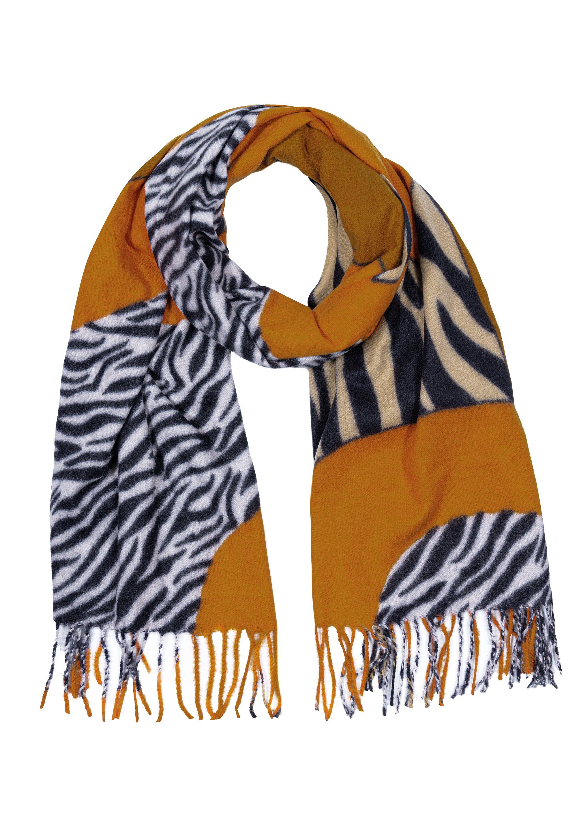 Winterschal weicher Zebramuster Cassandra Africa, tollem Accessoires flauschig, mit besonders Schal warmer, orange