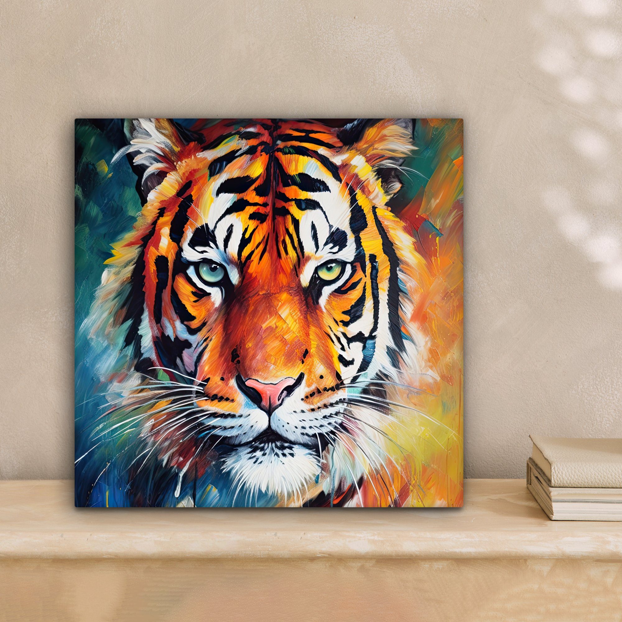 OneMillionCanvasses® Leinwandbild Tiger - Tiere - Ölfarbenoptik - Kunst, Fotodruck (1 St), Wandbild, Deko Schlafzimmer Wohnzimmer Flur 20x20 cm