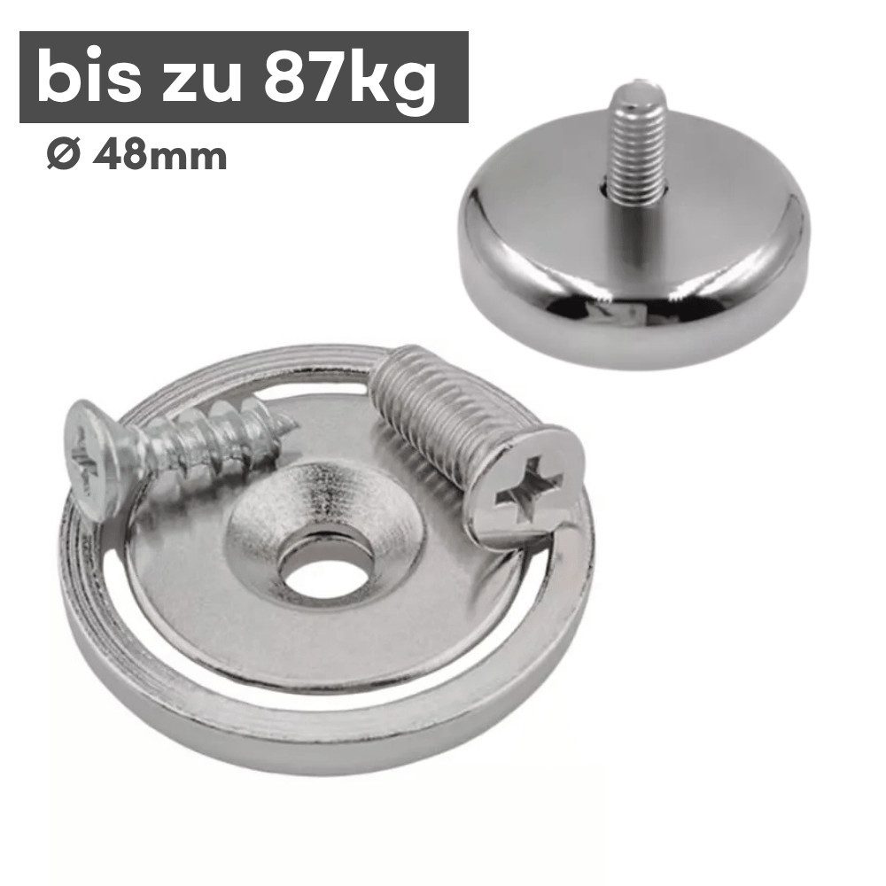 MaajeeKuto Magnet Neodym Topfmagnet Ø48 mm mit Senkbohrung 87 kg Gewinde M6 (1-St)