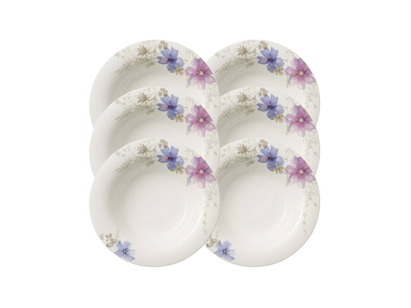 Villeroy & Boch Teller-Set Mariefleur Gris Basic Suppenteller 23 cm Set6, Premium Porcelain