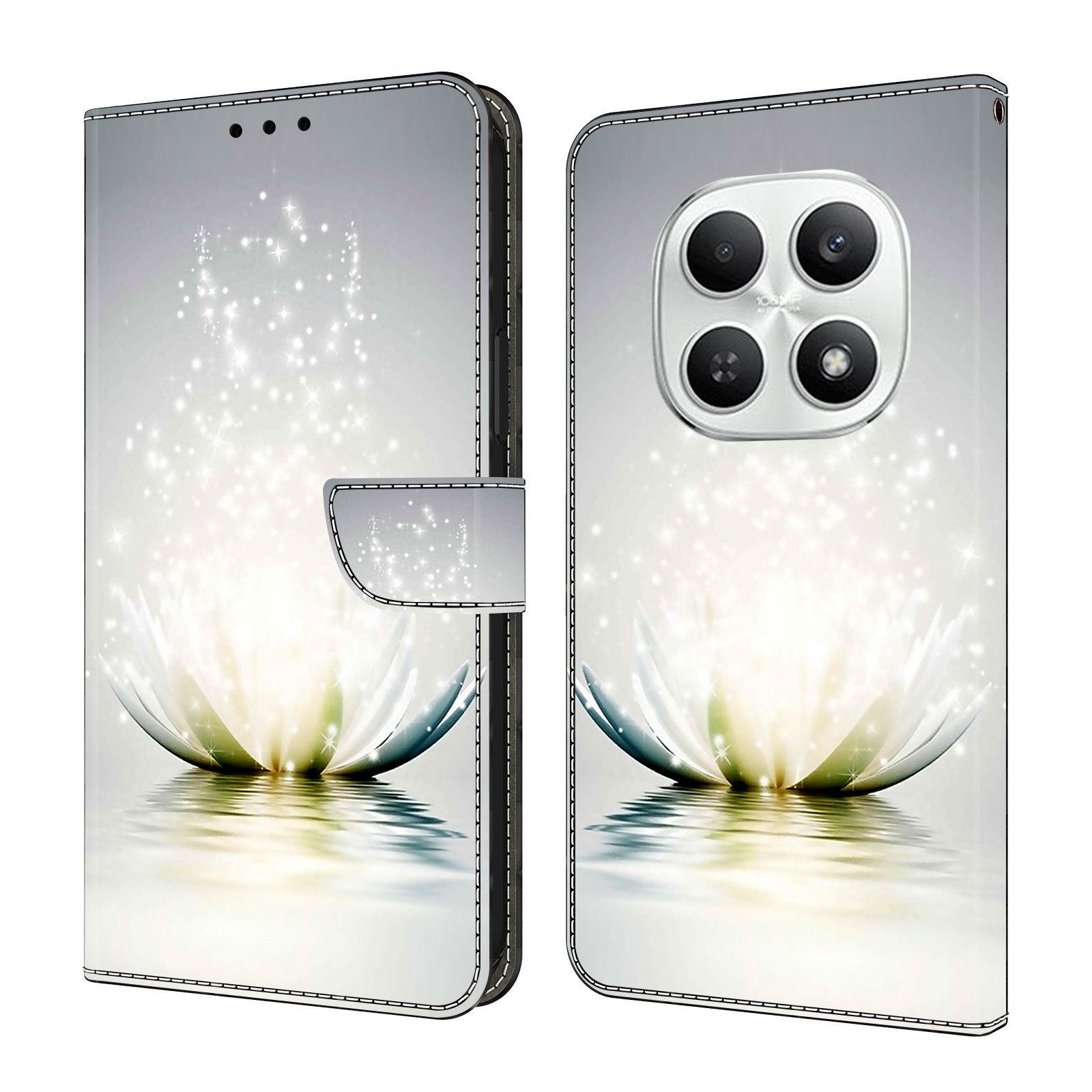 CLM-Tech Handytasche für Xiaomi Redmi Note 15 5G Klapphülle aus PU Leder (Lotus Lampe, 1-tlg., Flip Case), Magnetverschluss, Standfunktion und Kartenfächer