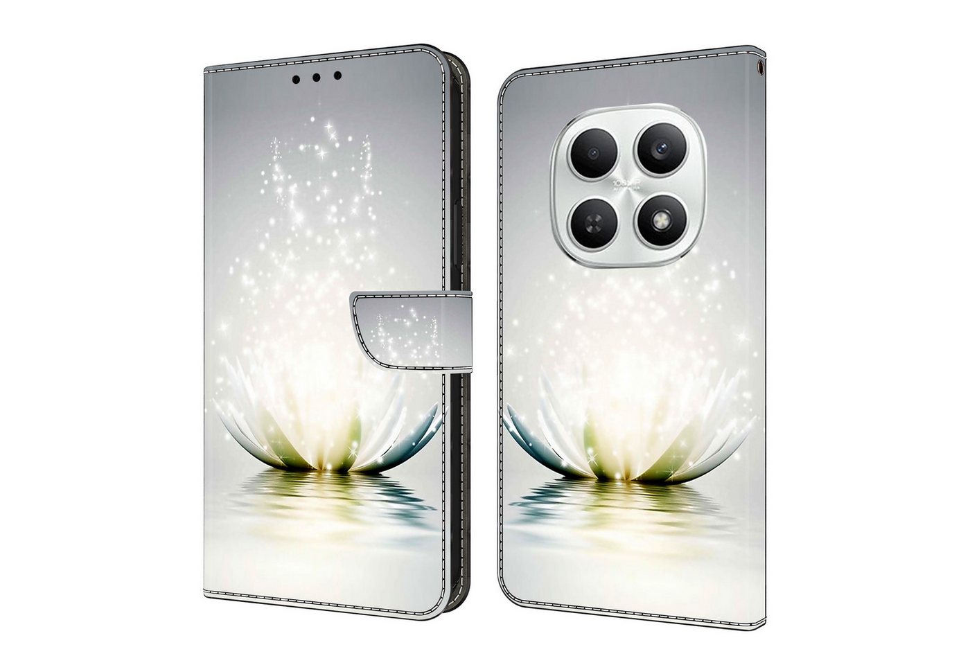 CLM-Tech Handytasche für Xiaomi Redmi Note 15 5G Klapphülle aus PU Leder (Lotus Lampe, 1-tlg., Flip Case), Magnetverschluss, Standfunktion und Kartenfächer