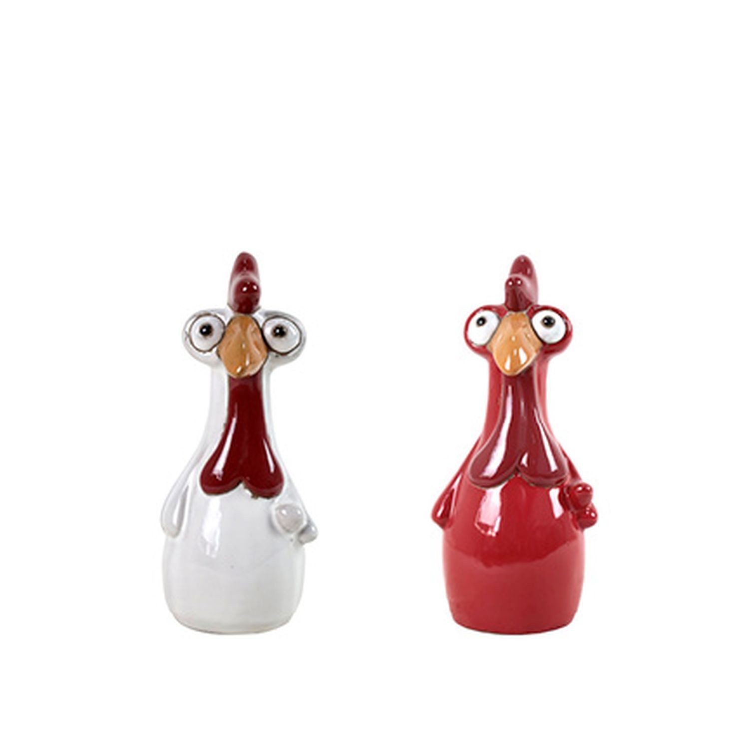 INNA-Glas Gartenfigur Dekofigur Huhn MUSSINA, Keramik, outdoor, weiß/rot, 36 Stück, 9x9x21cm