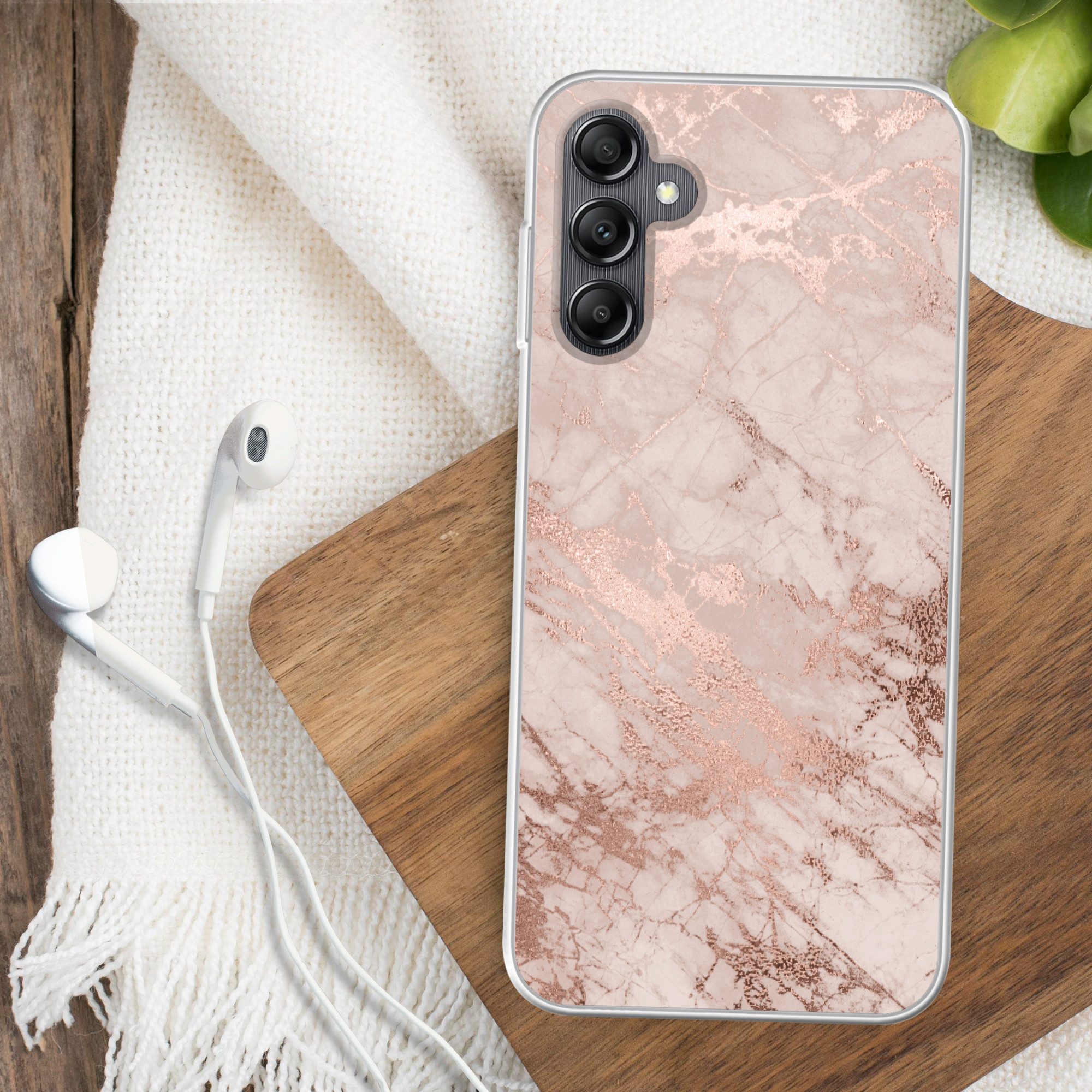 MuchoWow Handyhülle für Samsung Galaxy A14 5G Marmor - Rosa - Luxus - Marmoroptik - Glitze, Smartphone-Bumper, Print, Handy Schutzhülle Dünn