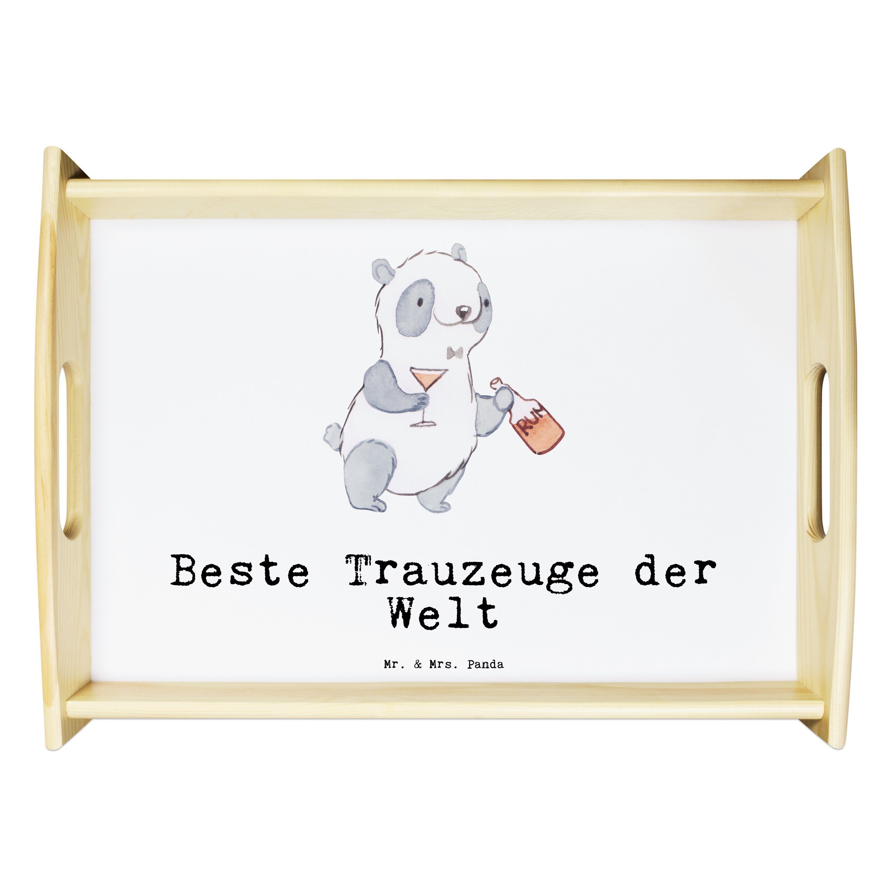 Mr. & Mrs. Panda Tablett Panda Bester Trauzeuge der Welt - Weiß - Geschenk, Dekotablett, Gesch, Echtholz lasiert, (1-tlg)