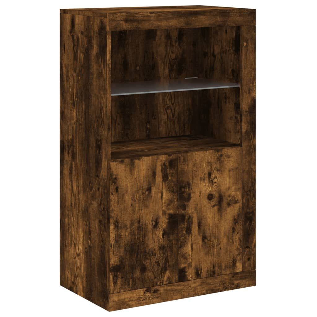 vidaXL Beistellschrank Beistellschrank mit LED-Leuchten Räuchereiche Holzwerkstoff (1-St)
