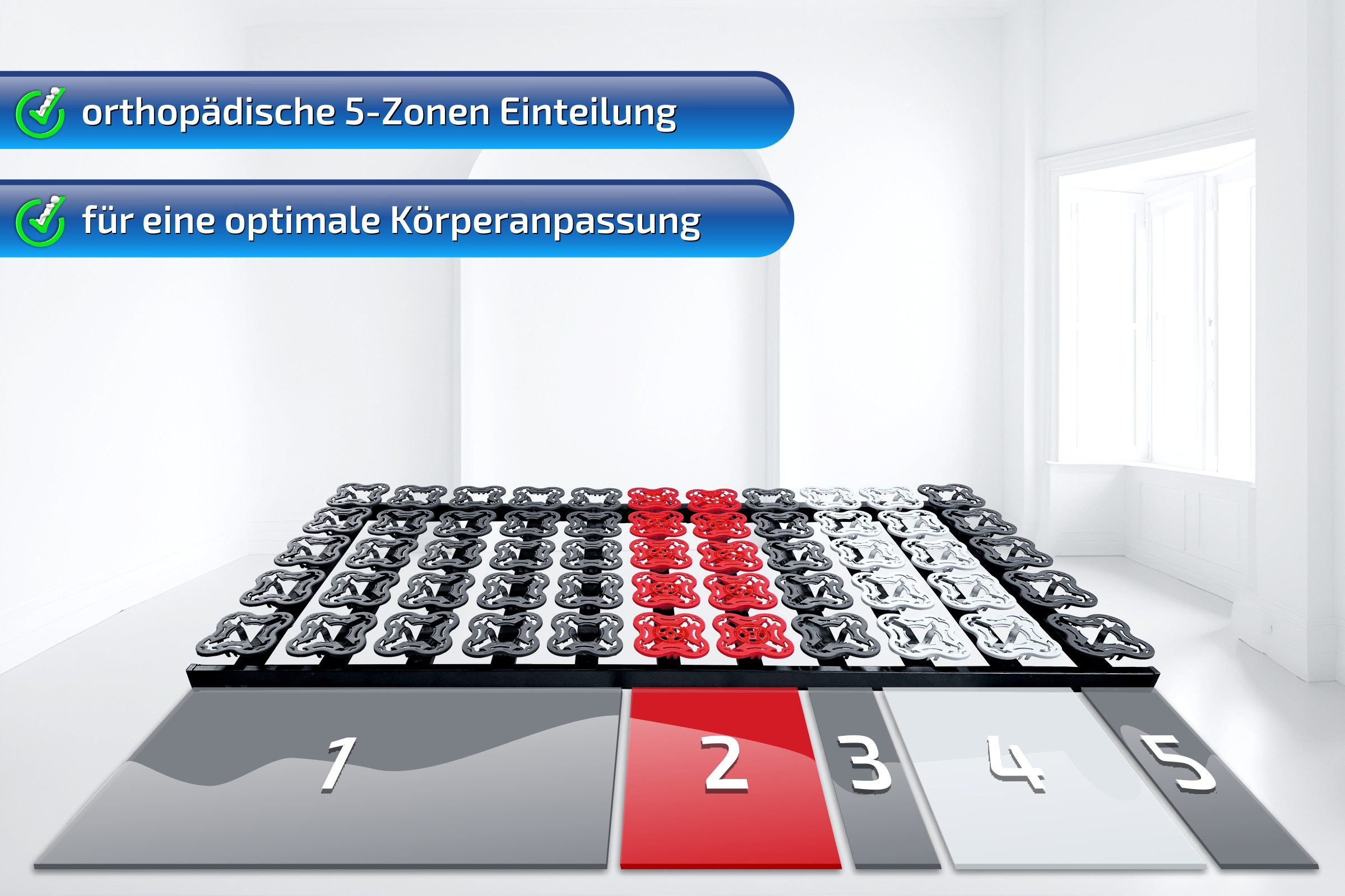 Tellerlattenrost T Flex Lattenrost de Luxe bis 300 KG Tragkraft, MONTIERT, Matratzen Perfekt, Kopfteil Nicht verstellbar, Fußteil Nicht verstellbar, Module im Hüftbereich stufenlos verstellbar