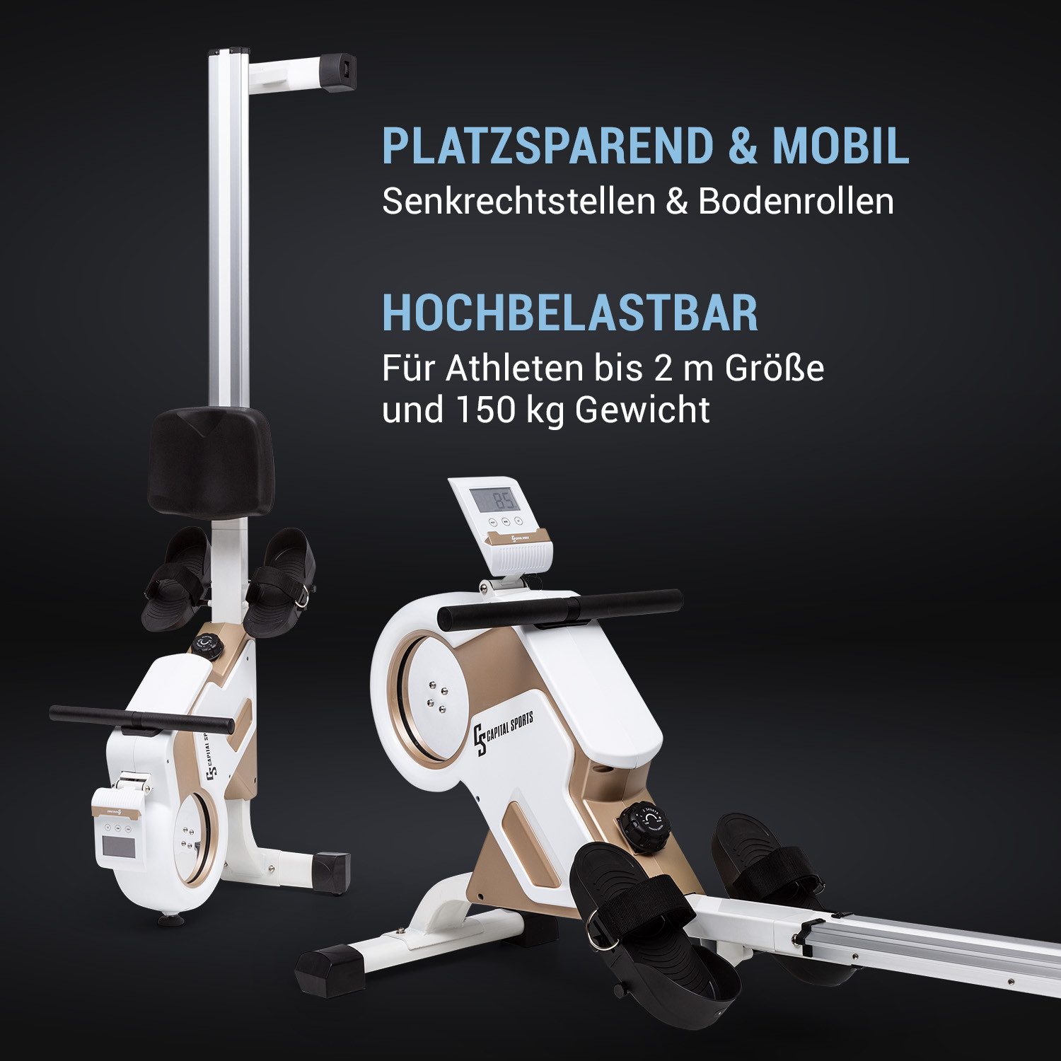 Capital Sports Rudermaschine Stream M1 (Tablet-Halterung ;Trainingscomputer mit LCD-Display), Rudergerät für Zuhause Sport Rowing Machine Fitnessgerät Sportgerät