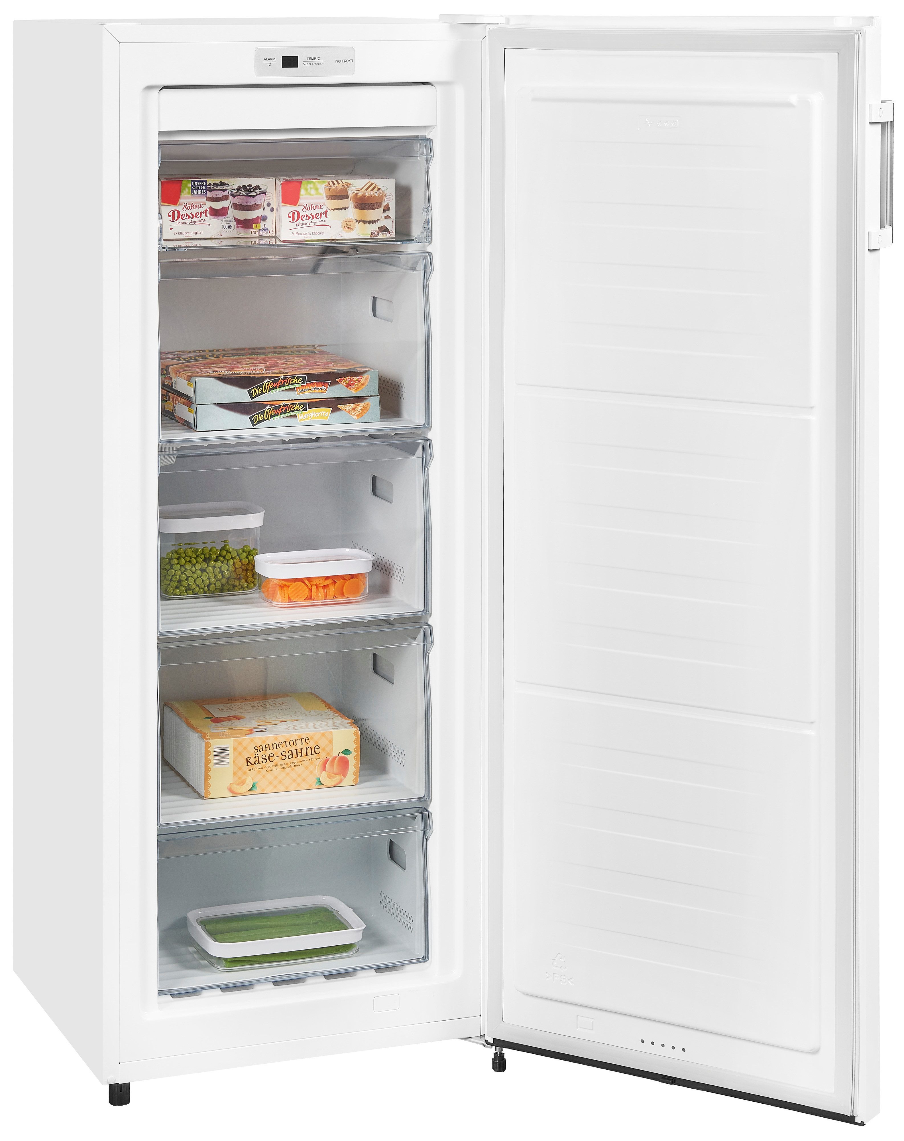exquisit Gefrierschrank GS231-NF-H-010E weiss, 143,4 cm hoch, 56 cm breit, 4*-Gefrierschrank No Frost mit LED-Anzeige & praktischem Griff