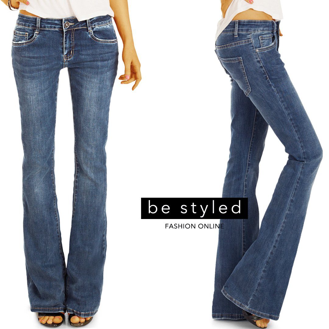 styled denimblau in be Damenhose, dunkelblau Bein j16p waist 5-pocket medium Bootcut-Jeans und ausgestelltes