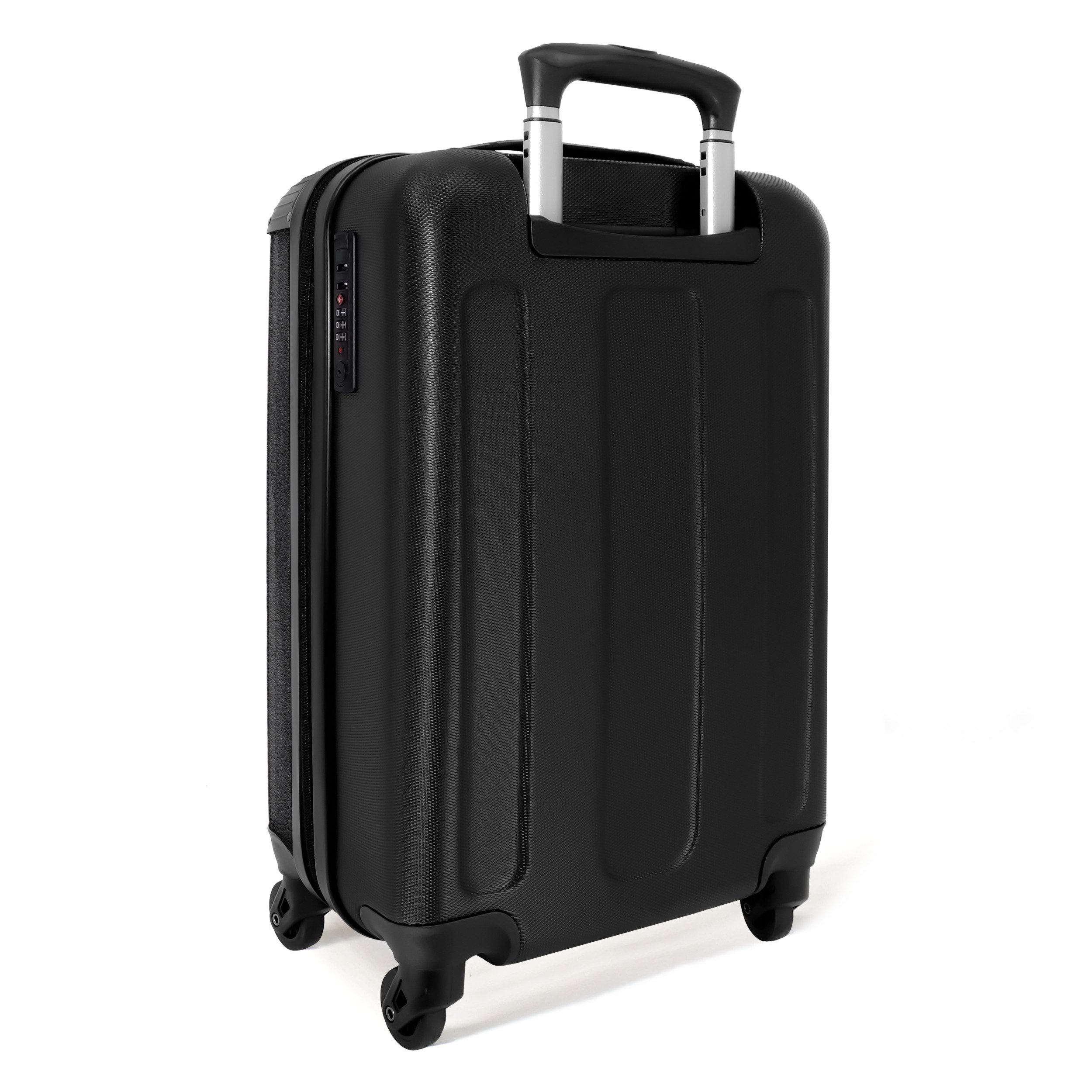 NoBoringSuitcases.com© Hartschalen-Trolley Schwarzes Ledermuster 55x35x20cm, 4 Rollen, Reisekoffer mit 4 Rollen, Carry on luggage, Männer