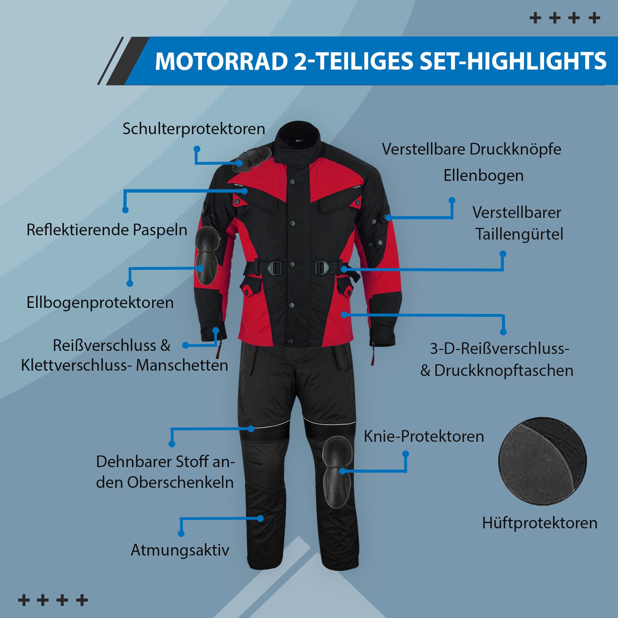 German Wear Motorradkombi GW302K (Spar-Set, 2-tlg., mit Protektoren, Motorradjacke & Motorradhose) 2-teiler Motorradjacke + Motorradhose