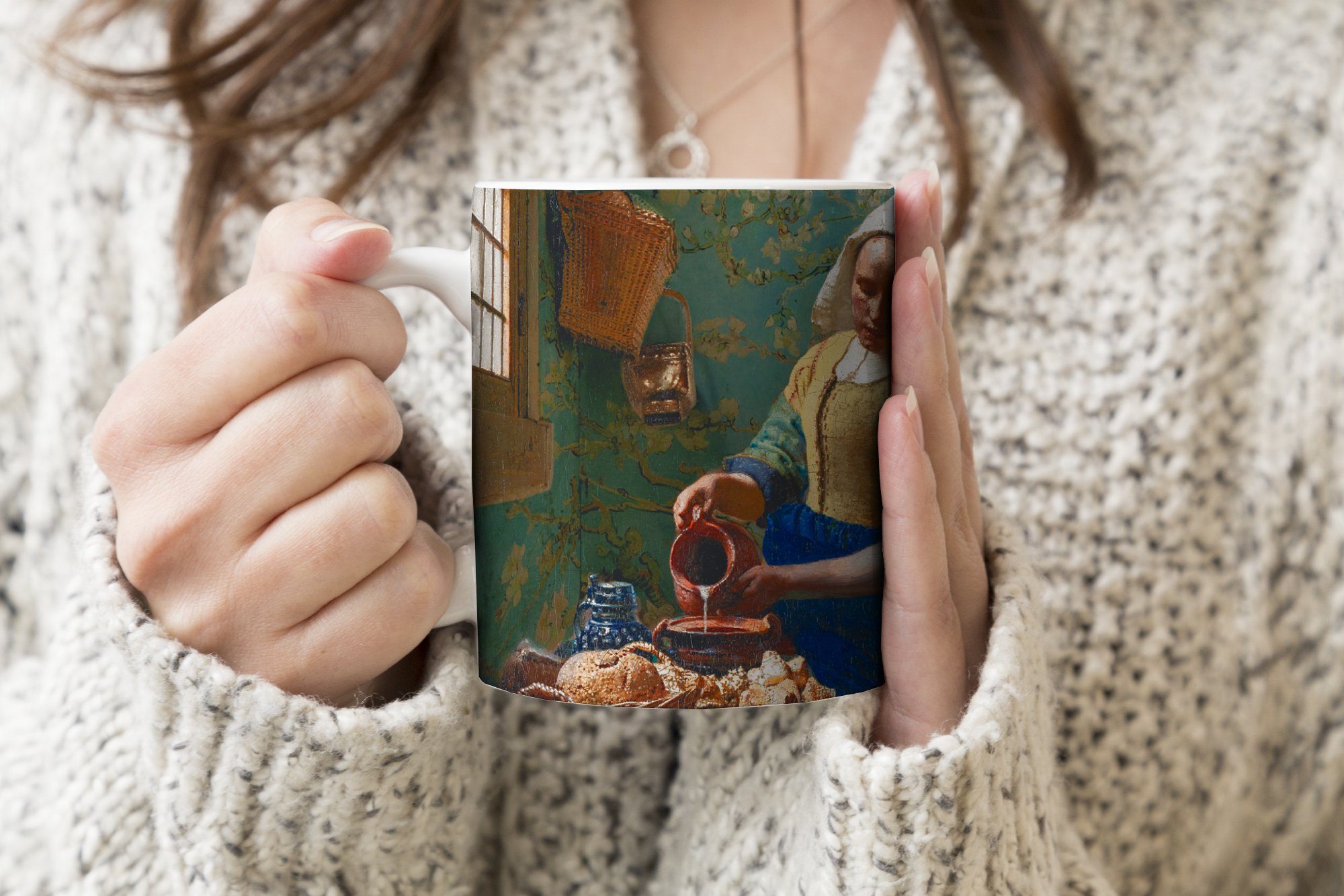 MuchoWow Tasse Milchmädchen - Mandelblüte - Van Gogh - Vermeer - Gemälde - Alte Meist, 1-tlg., Keramik, Kaffeetassen, Teetasse, Becher, Kaffeebecher, Geschenk