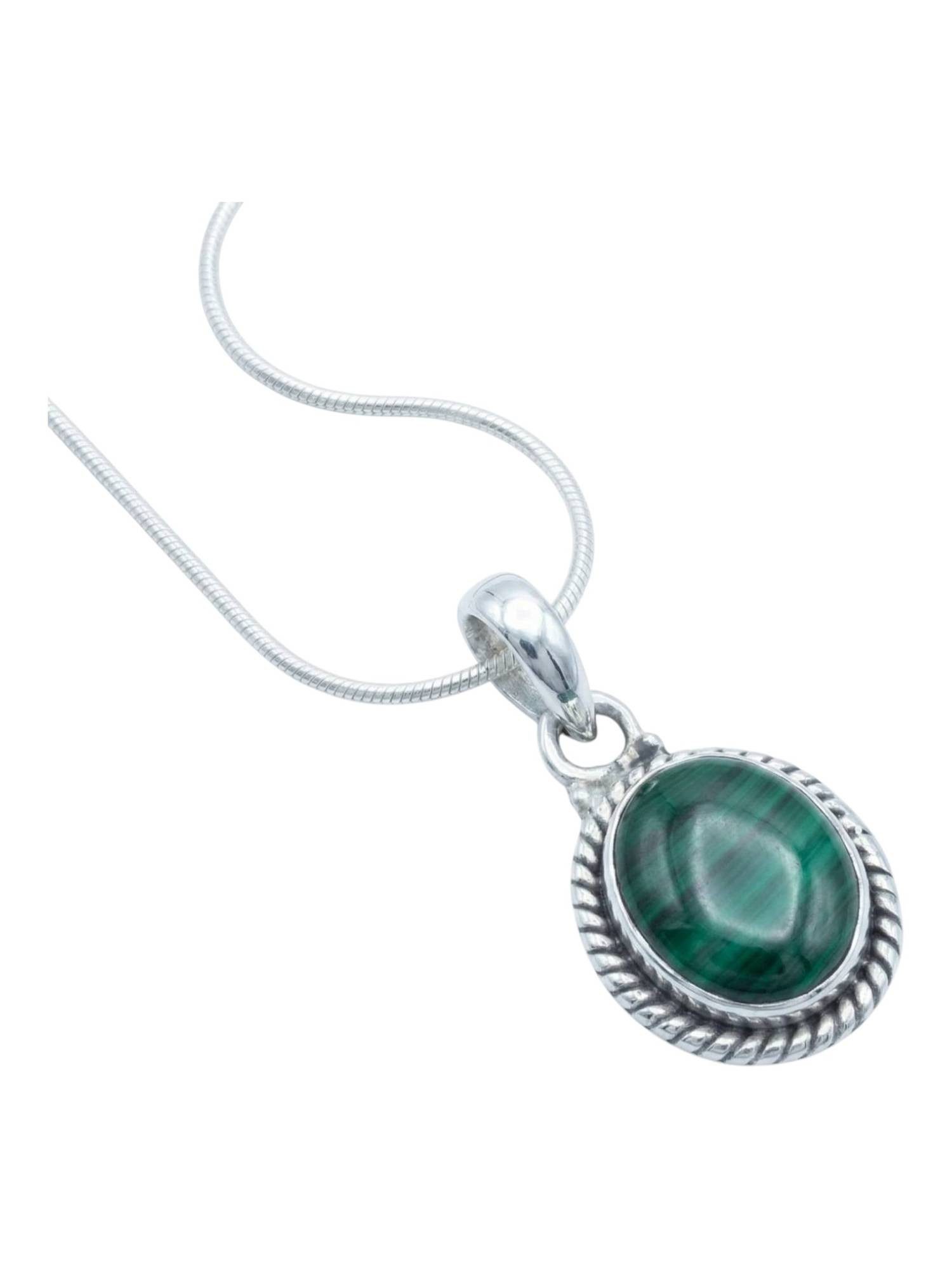 Kette mit Anhänger LAVO oval klein aus 925 Silber mit Malachit