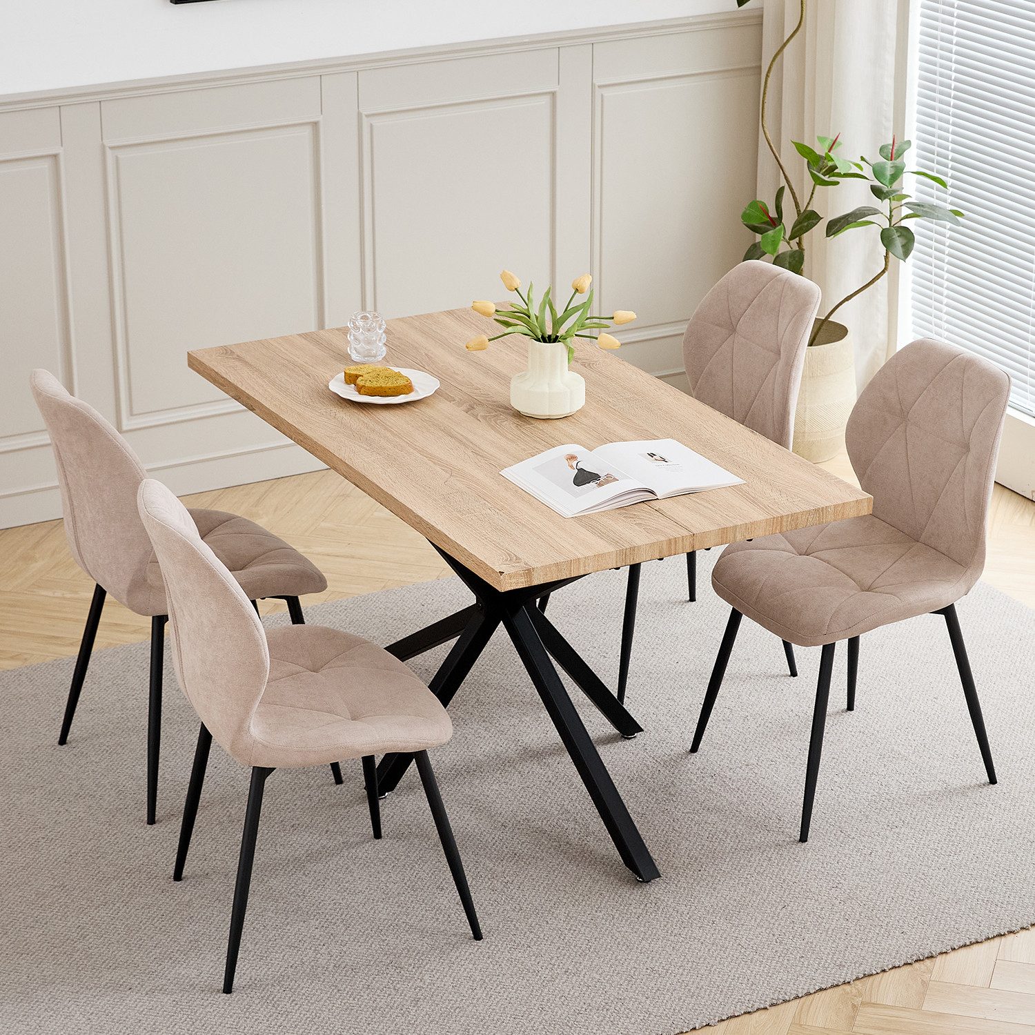 GrandCA HOME Esstisch Rechteckiger Küchentisch im Modernen Stil, aus MDF (1-St), 140 x 80 cm, Hellbraun