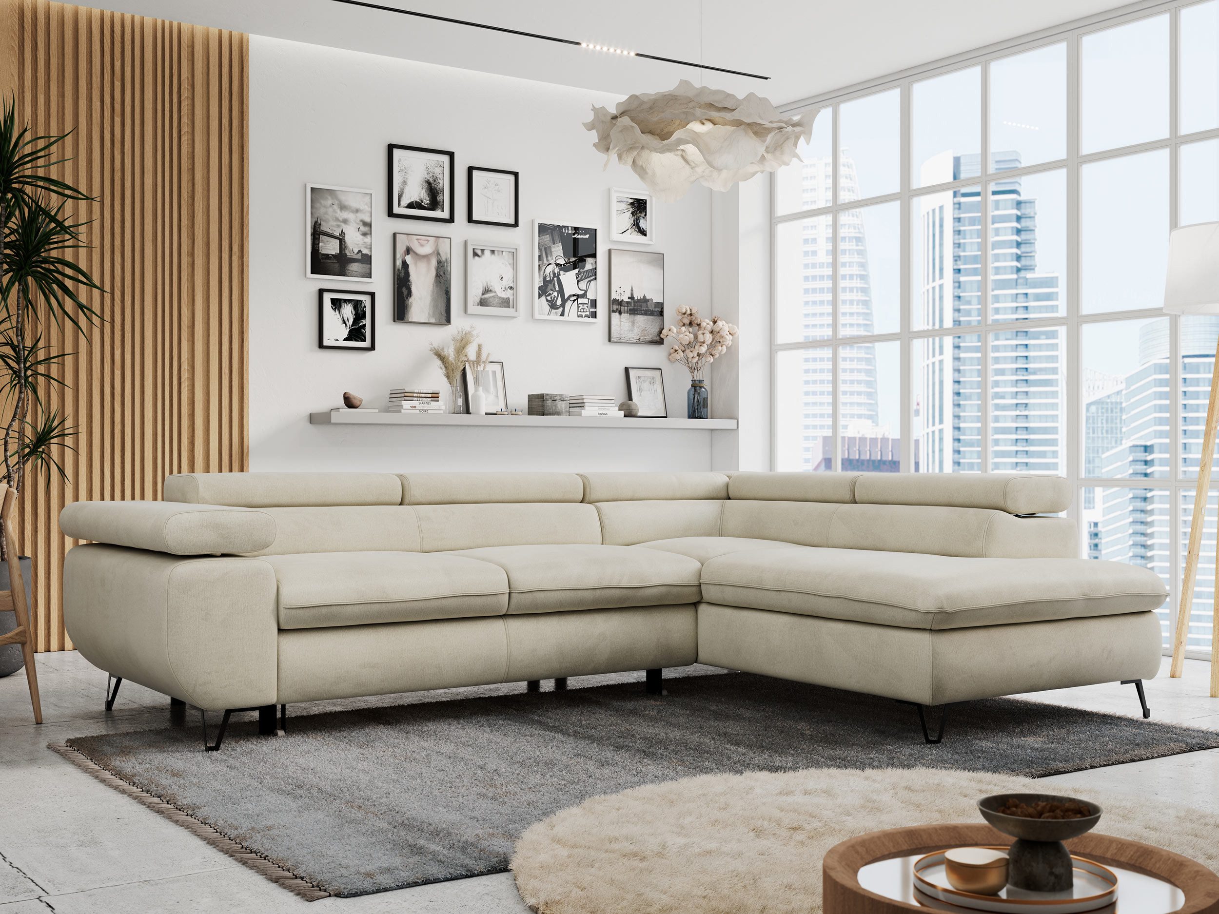 MKS MÖBEL Ecksofa PETER L, Set, Ecksofa L-form, HR35-Schaum, Wellenfederkern, Bettfunktion, Einstellbare Kopfstützen, Bettkasten