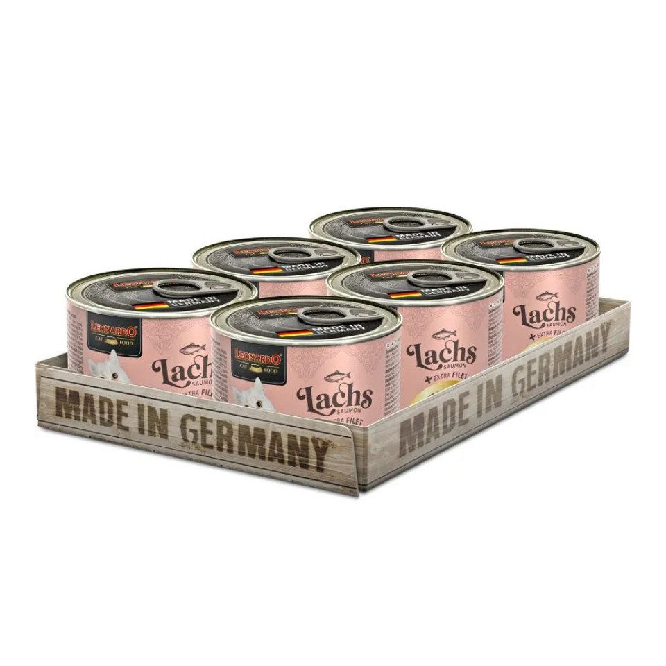 Leonardo Catfood Lachs mit extra Filet - Nassfutter mit besonders hohem Fleischanteil 6x200g, Nassfutter für: Katzen