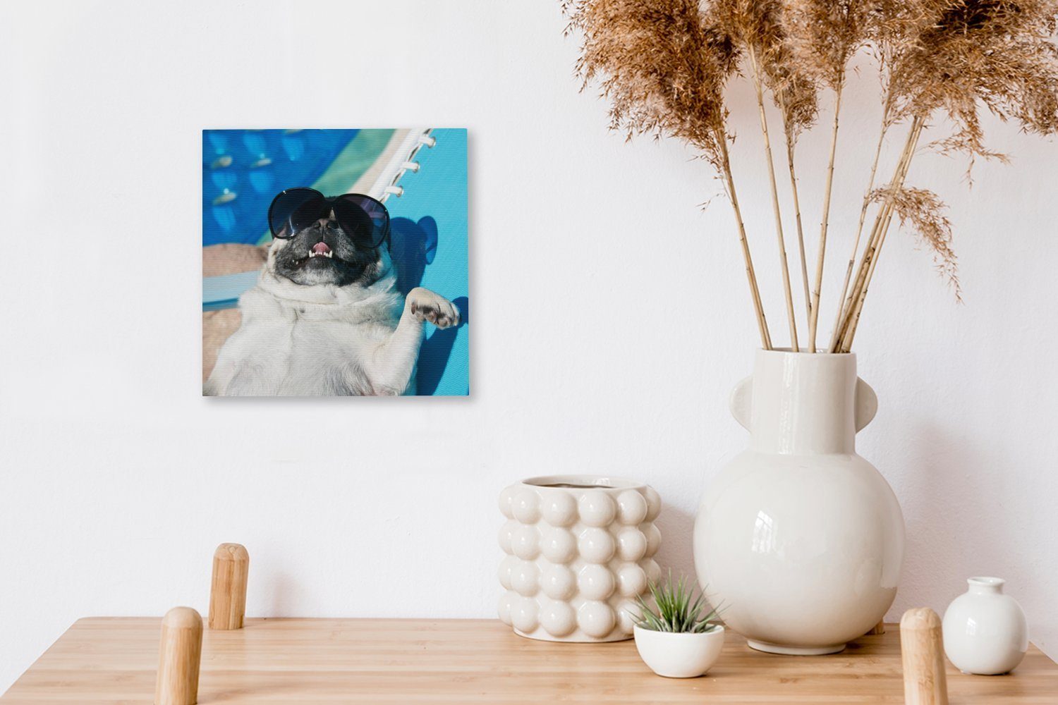 OneMillionCanvasses® Leinwandbild Hund - Bilder Mädchen - St), - für - Jungen Wohnzimmer Kinder Leinwand (1 Kind, Lustig Schlafzimmer Sonnenbrille - 