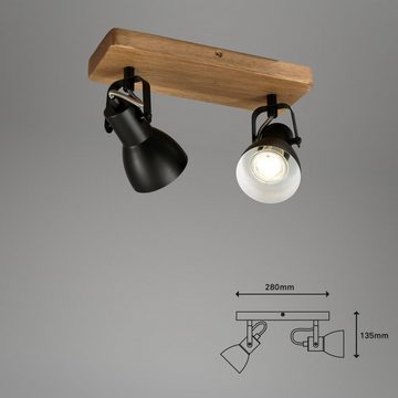 Briloner Leuchten LED Deckenspots 2902-025, schwenkbar, retro, Holz, ohne Leuchtmittel, Warmweiß, Deckenlampe, 28x10x13,5cm, Schwarz, max.35W, GU10, Wohnzimmer, Flur