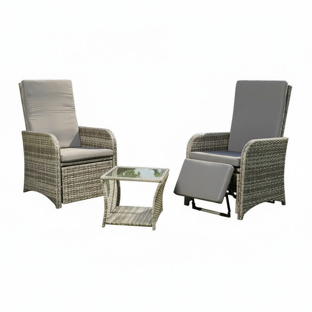 Melko Balkonset Polyrattan Balkonmöbel-Set 3-teilig, grau mit Auflagen, (Balkonmöbel-Set, 3-teiliges Balkonset für 2 Personen), platzsparendes Garten-Sitzgruppe mit Polyrattan-Geflecht und Auflagen