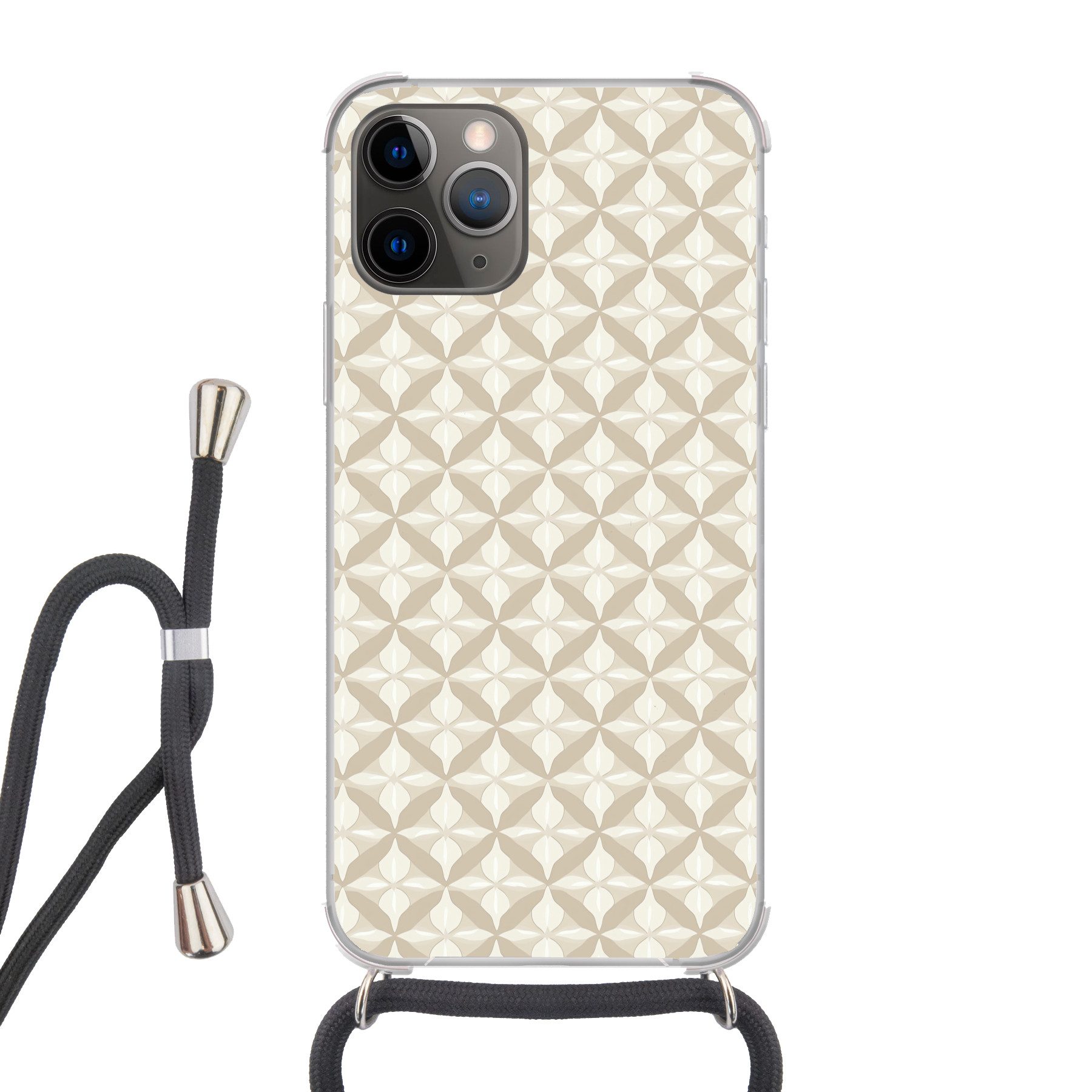 MuchoWow Handyhülle für Apple iPhone 13 Pro Muster - Klassisch - Beige, Tragbare Handyhüllen mit Kette zum umhängen, Handykette Handyband