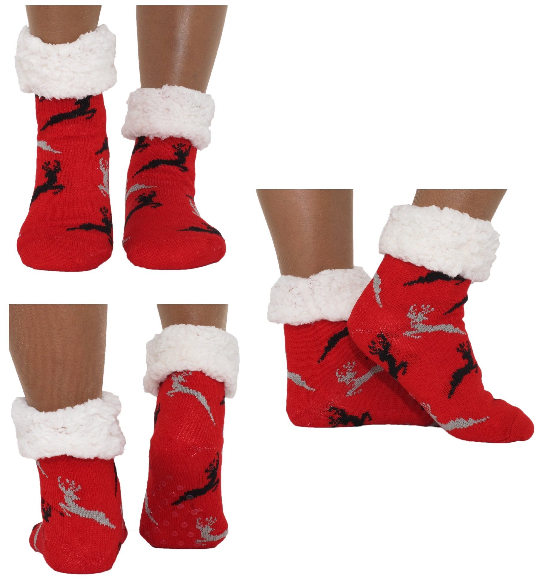 Kuschelsocken Hüttensocken Haussocken Hüttenschuhe Grau Rot ABS Teddy Art: Rot -