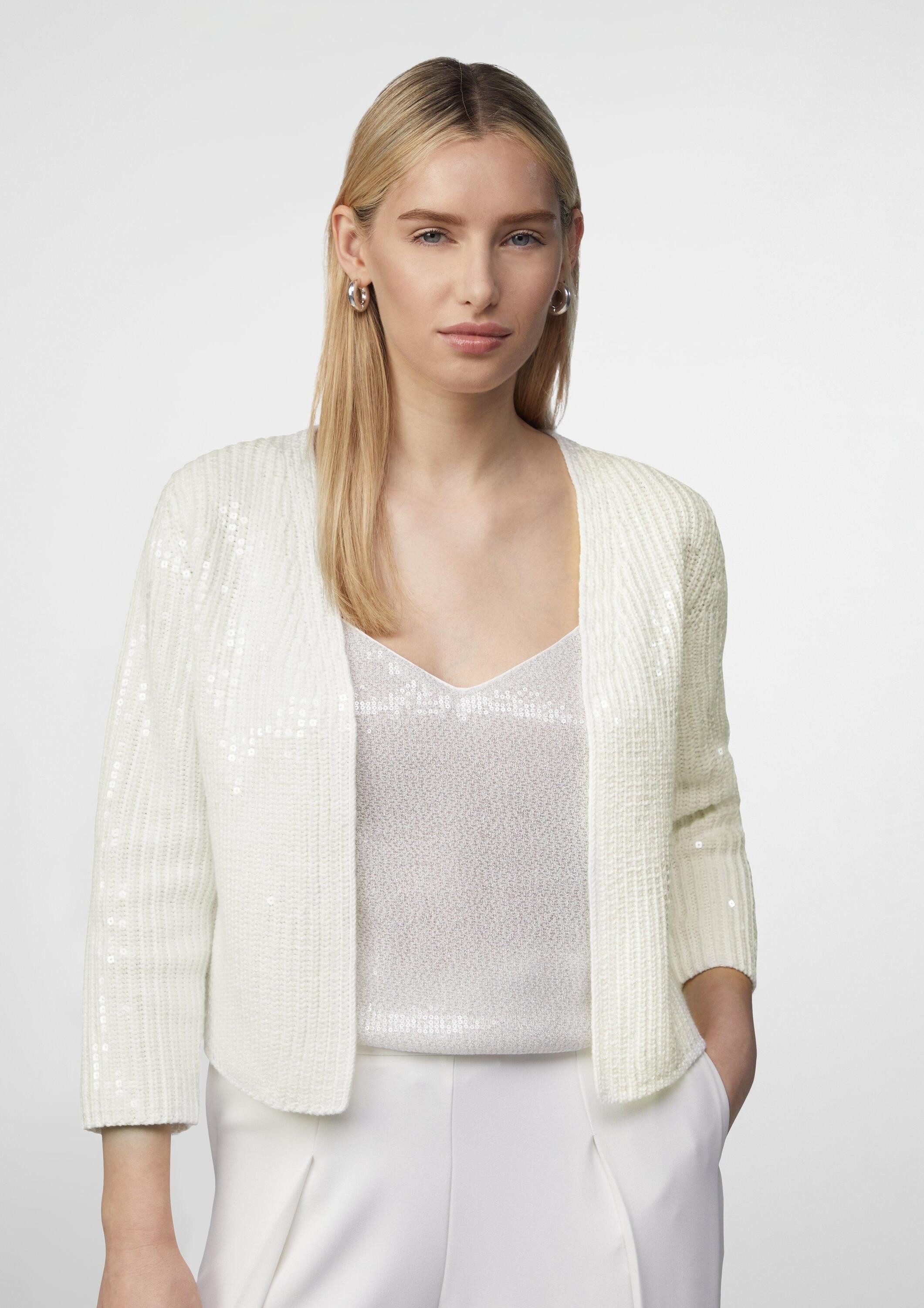 comma Cardigan Strickjacke Kurzer Ripp-Cardigan mit Pailletten günstig online kaufen