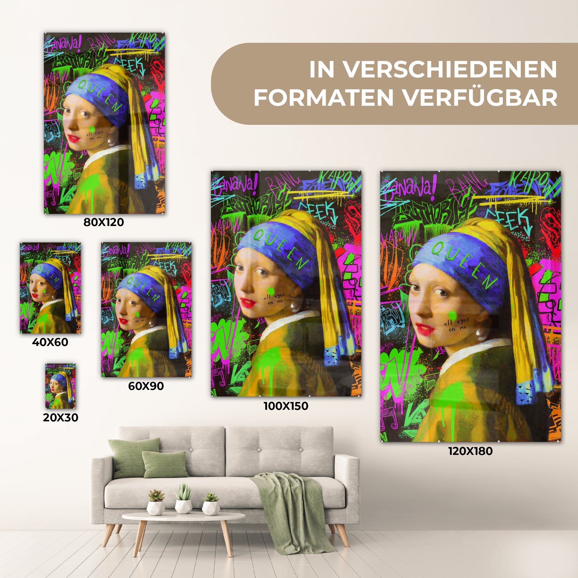 - - St), Foto - Glas auf Wandbild Bilder Vermeer dem - Johannes Perlenohrring Mädchen mit (1 Das Glasbilder Wanddekoration Acrylglasbild MuchoWow auf - Glas Neon,