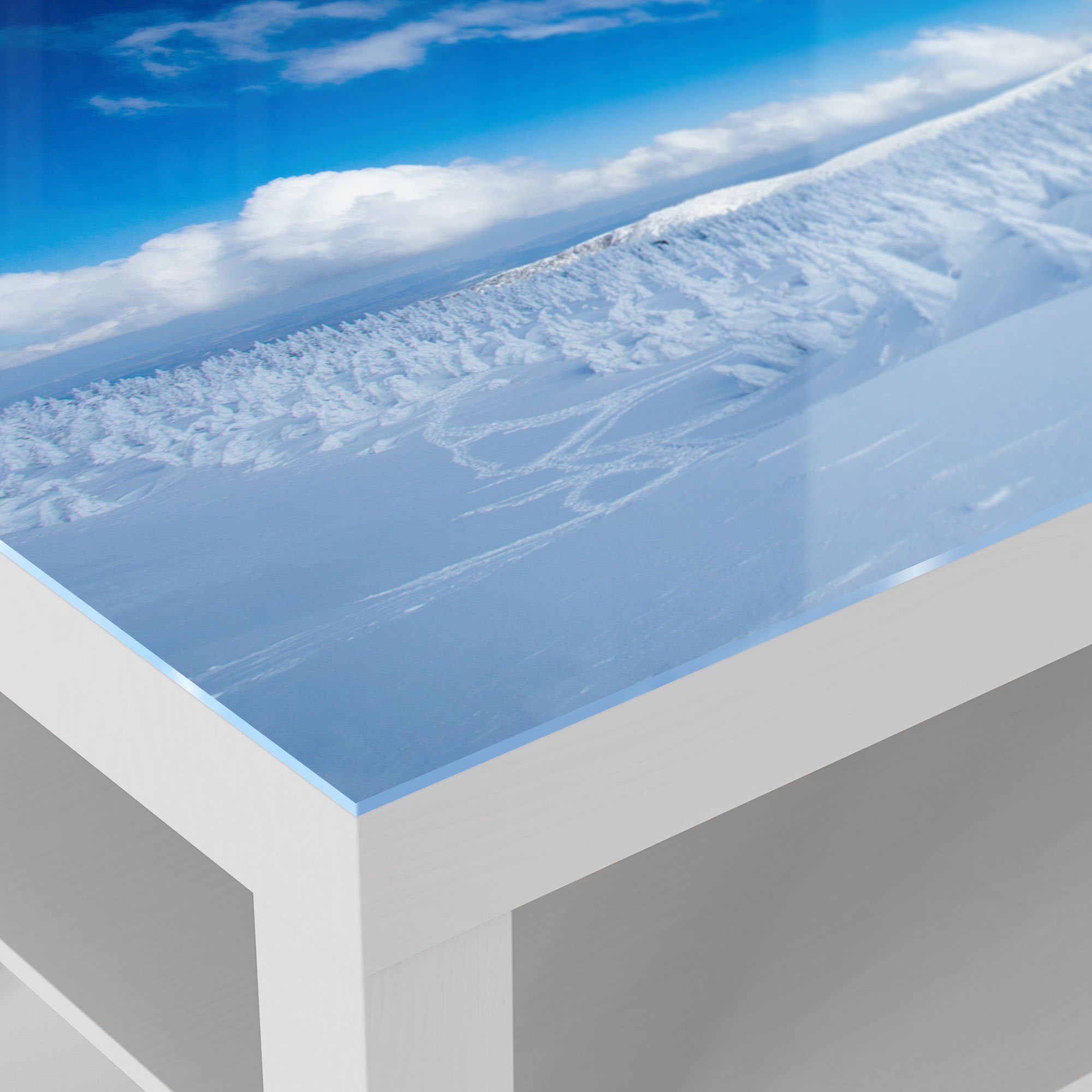 Glas 'Hochschnee Landschaft', modern DEQORI Weiß Glastisch Beistelltisch Couchtisch