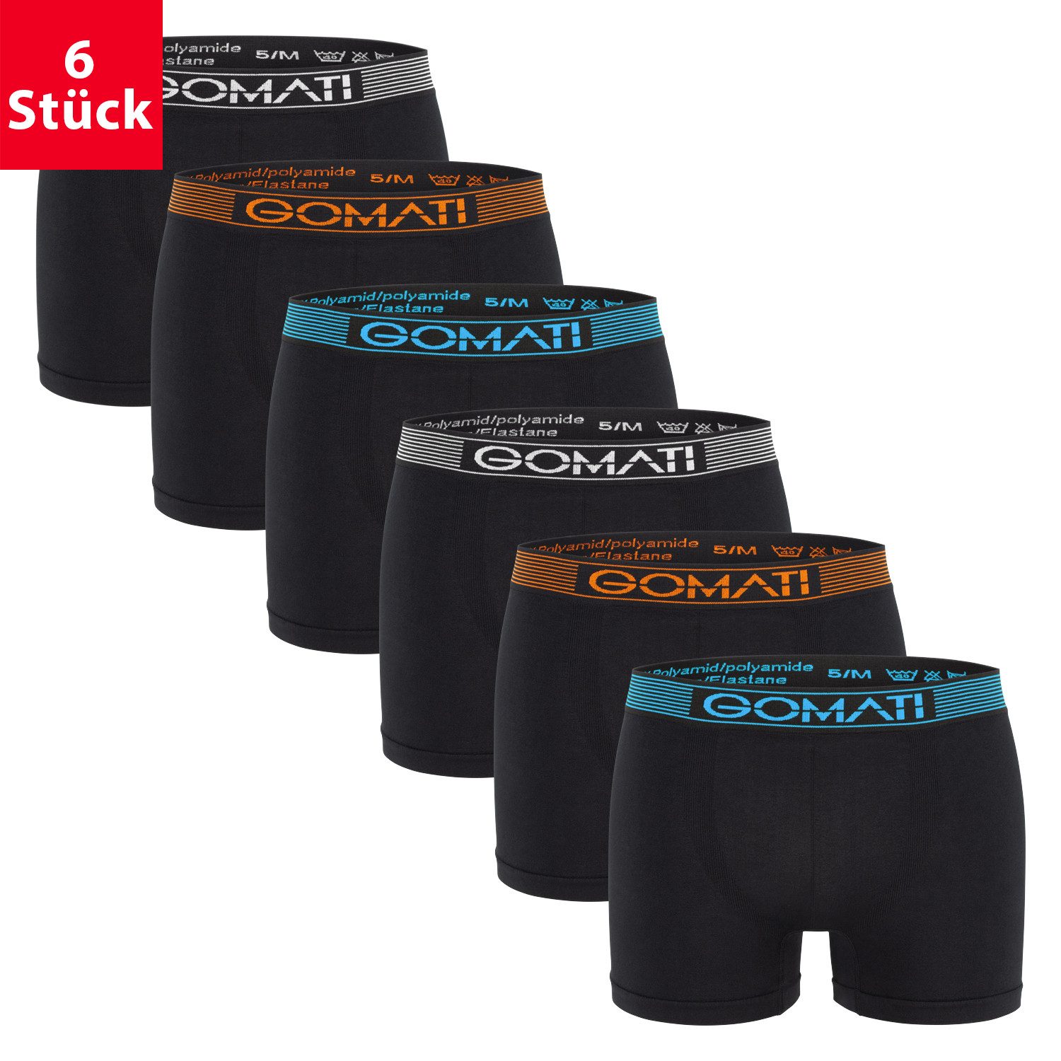 Gomati Boxershorts Herren Seamless Pants (6er Pack) Microfaser-Elasthan Boxershorts