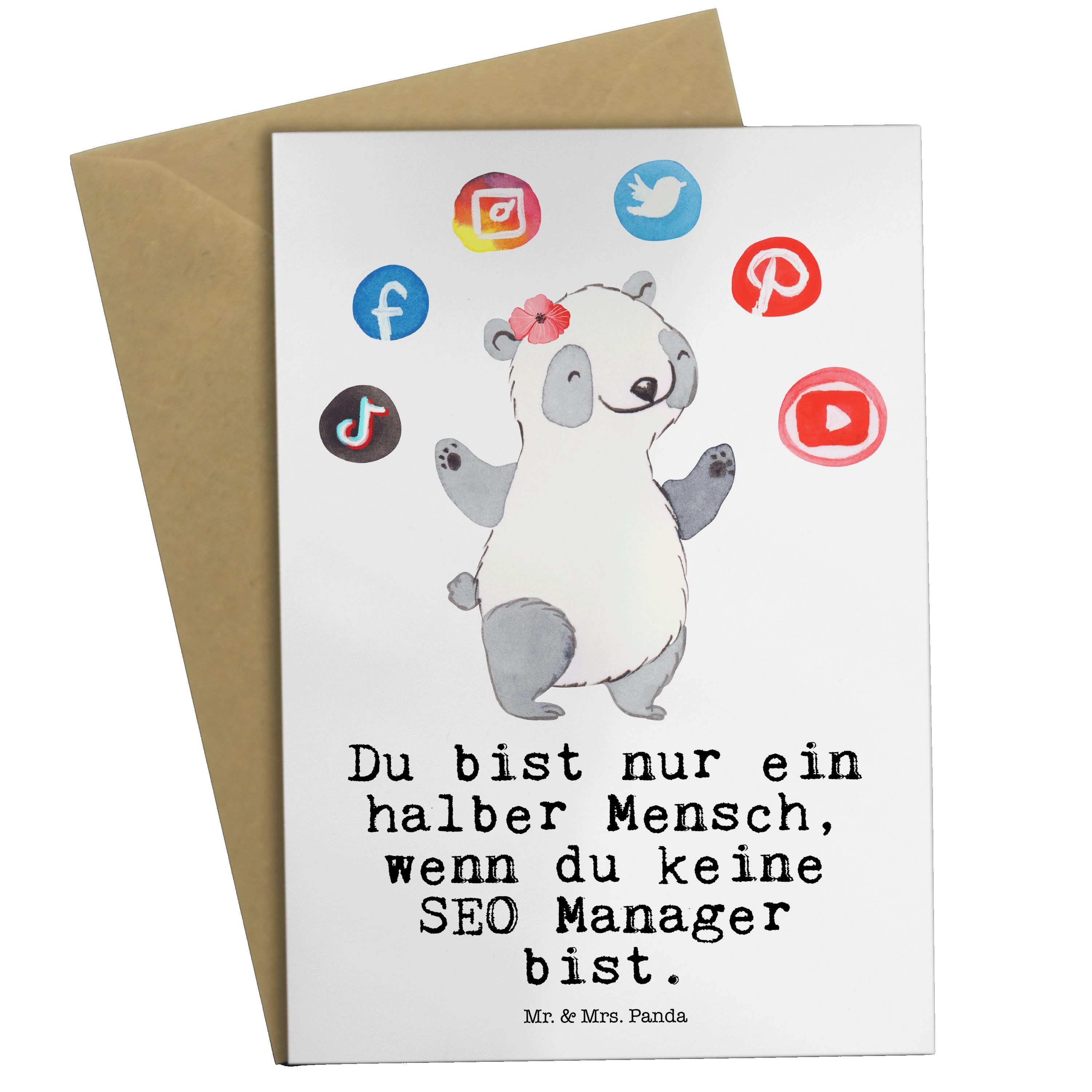 Mr. & Mrs. Panda Grußkarte SEO Manager Herz - Weiß - Geschenk, Digital Marketing, Glückwunschkar, Hochglänzende Veredelung